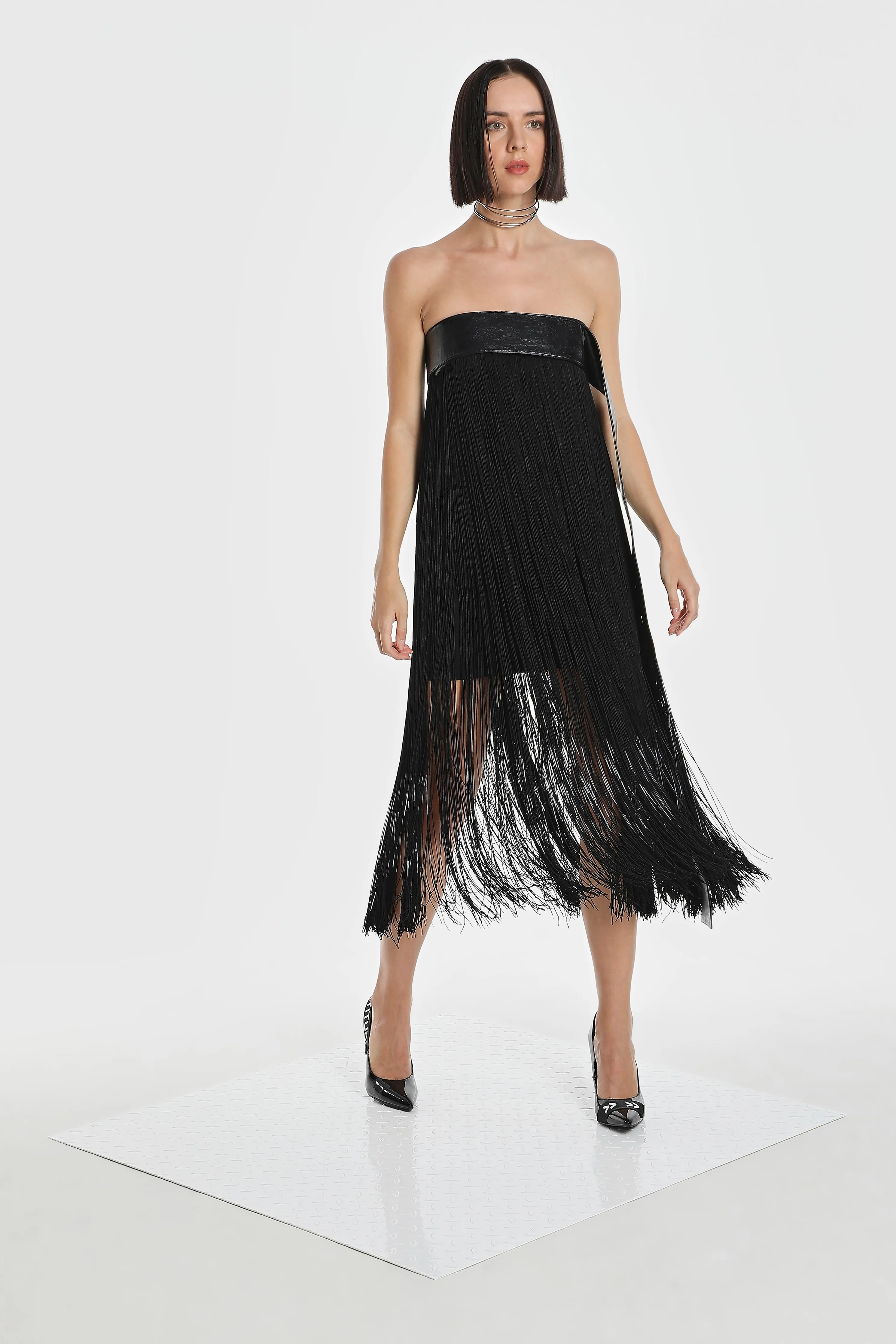 CODE FRINGE STRAPLESS DRESS