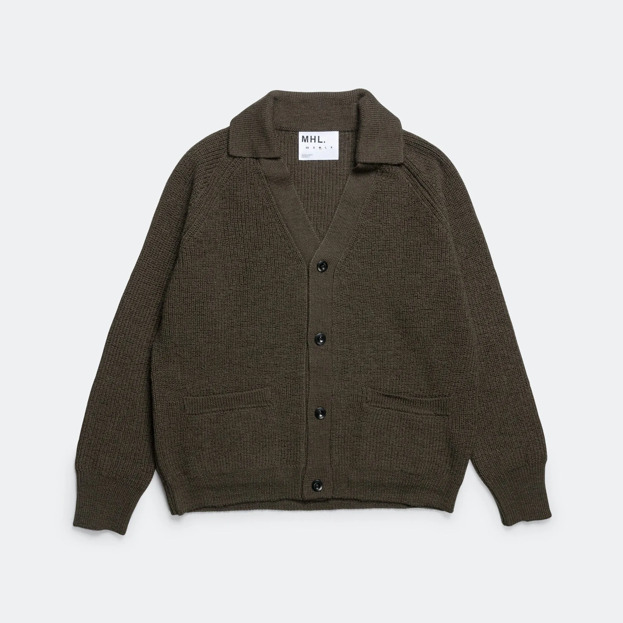 Collared Cardigan - Virgin Wool Dark Olive