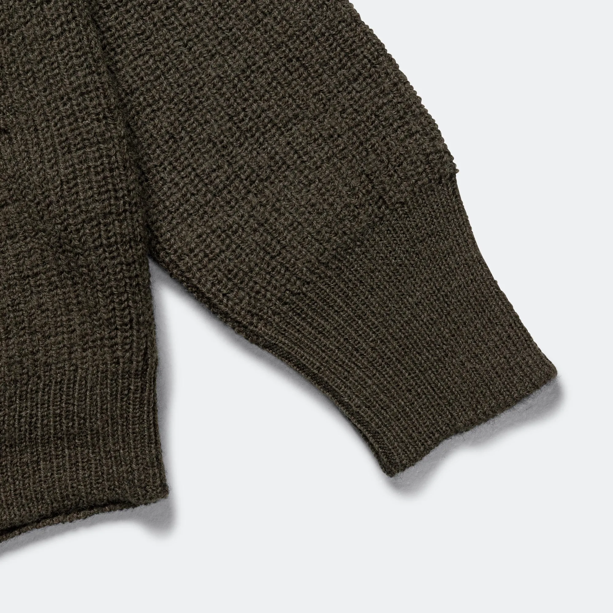 Collared Cardigan - Virgin Wool Dark Olive