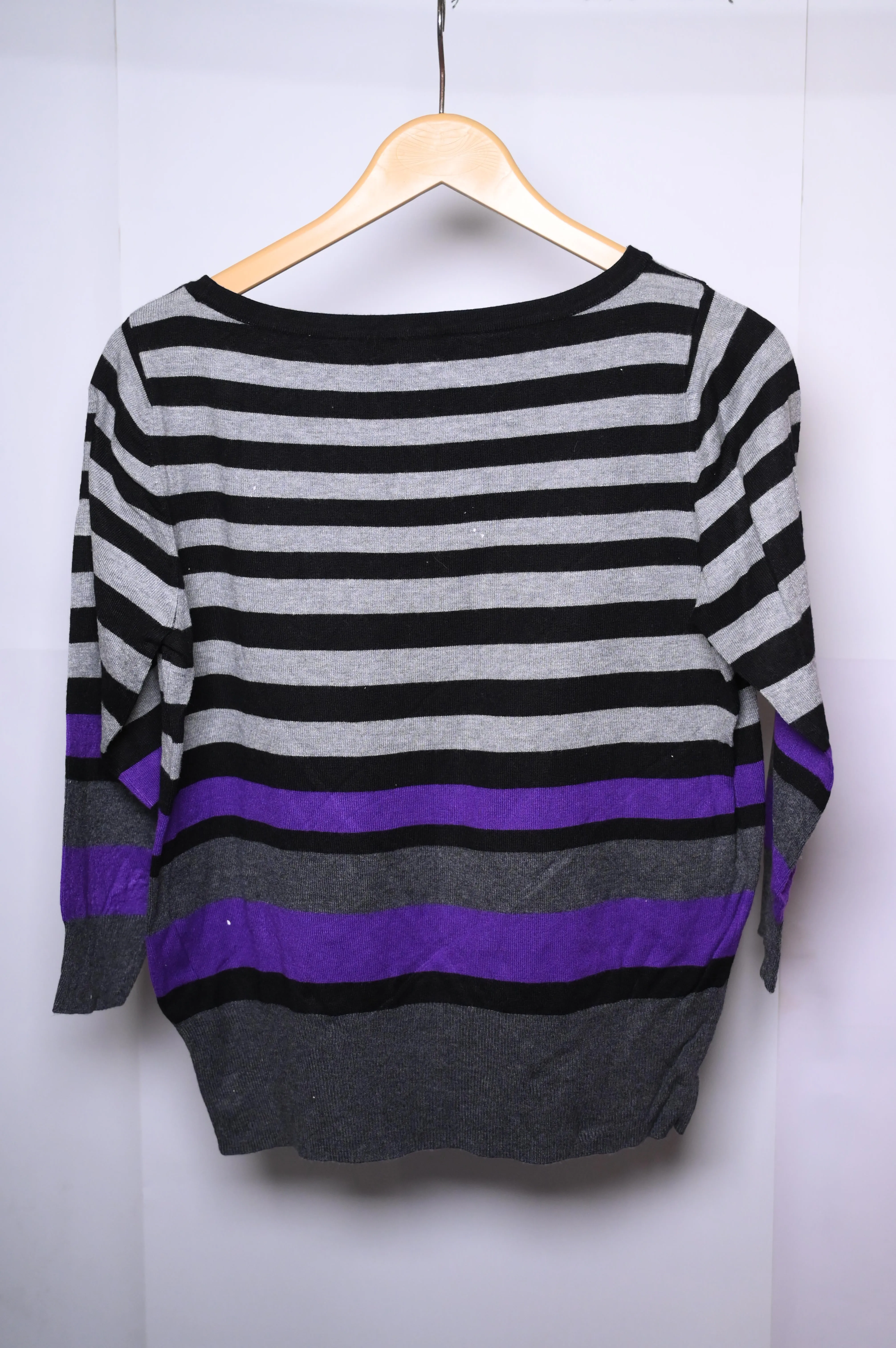 Collection Debenhams Black Grey Purple Lines Sweatshirt - Medium
