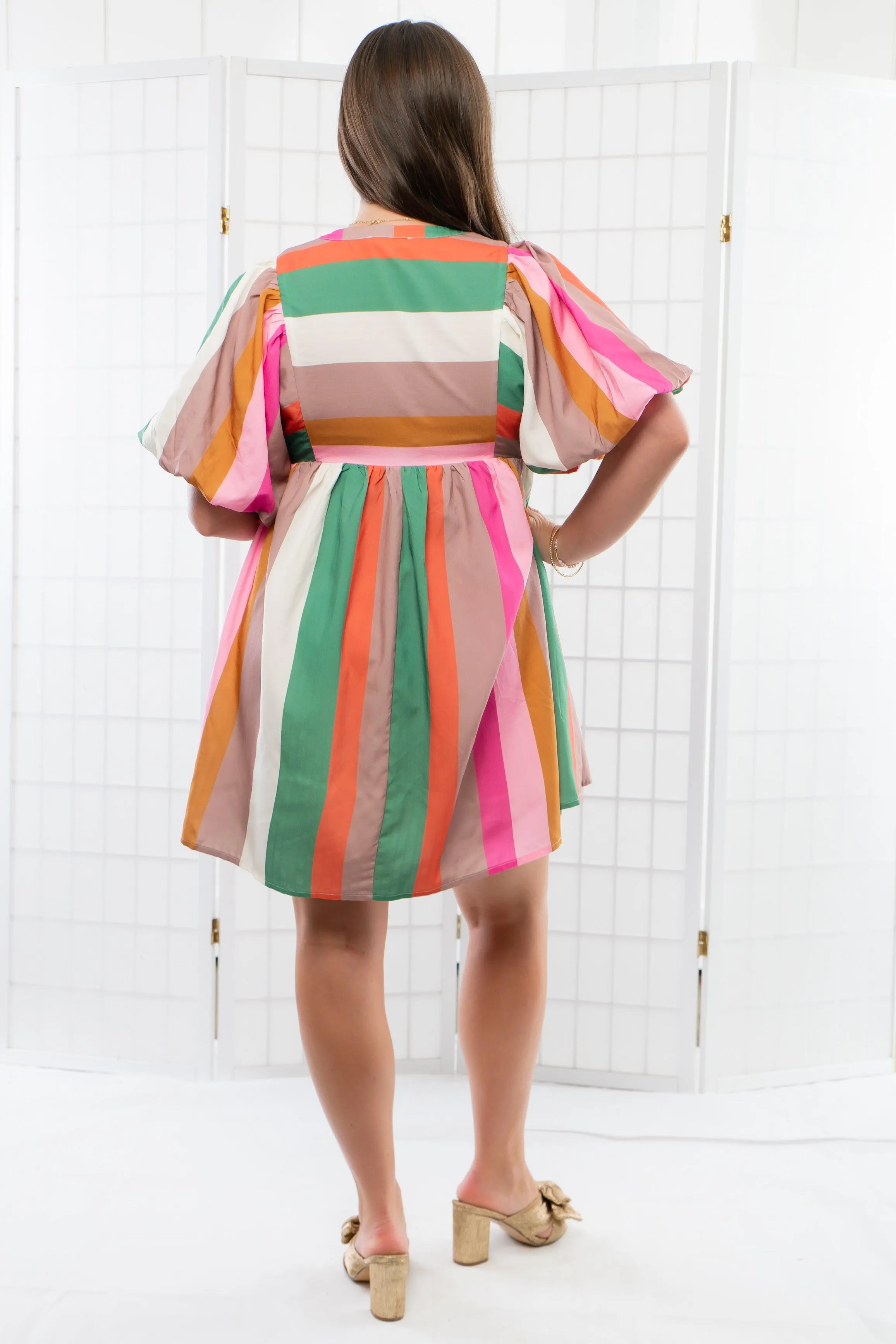 Color Me Pink Striped Babydoll Mini Dress