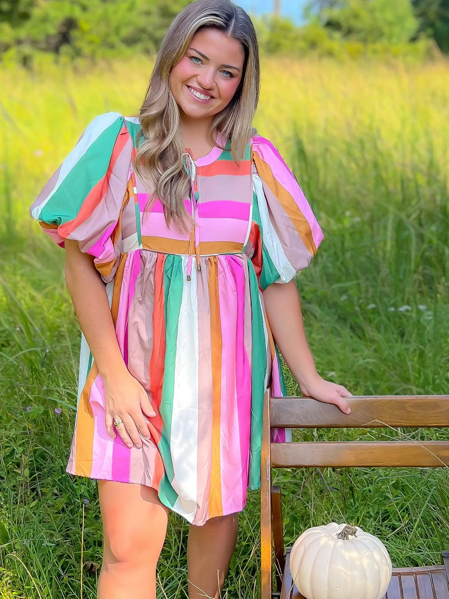 Color Me Pink Striped Babydoll Mini Dress