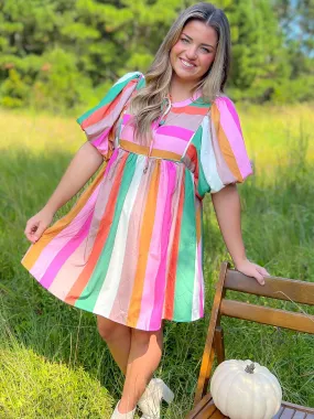 Color Me Pink Striped Babydoll Mini Dress
