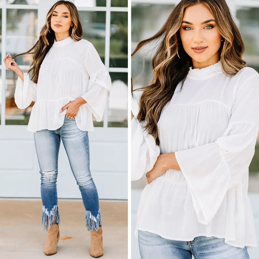 Come Into Focus Off White Bell Sleeve Blouse