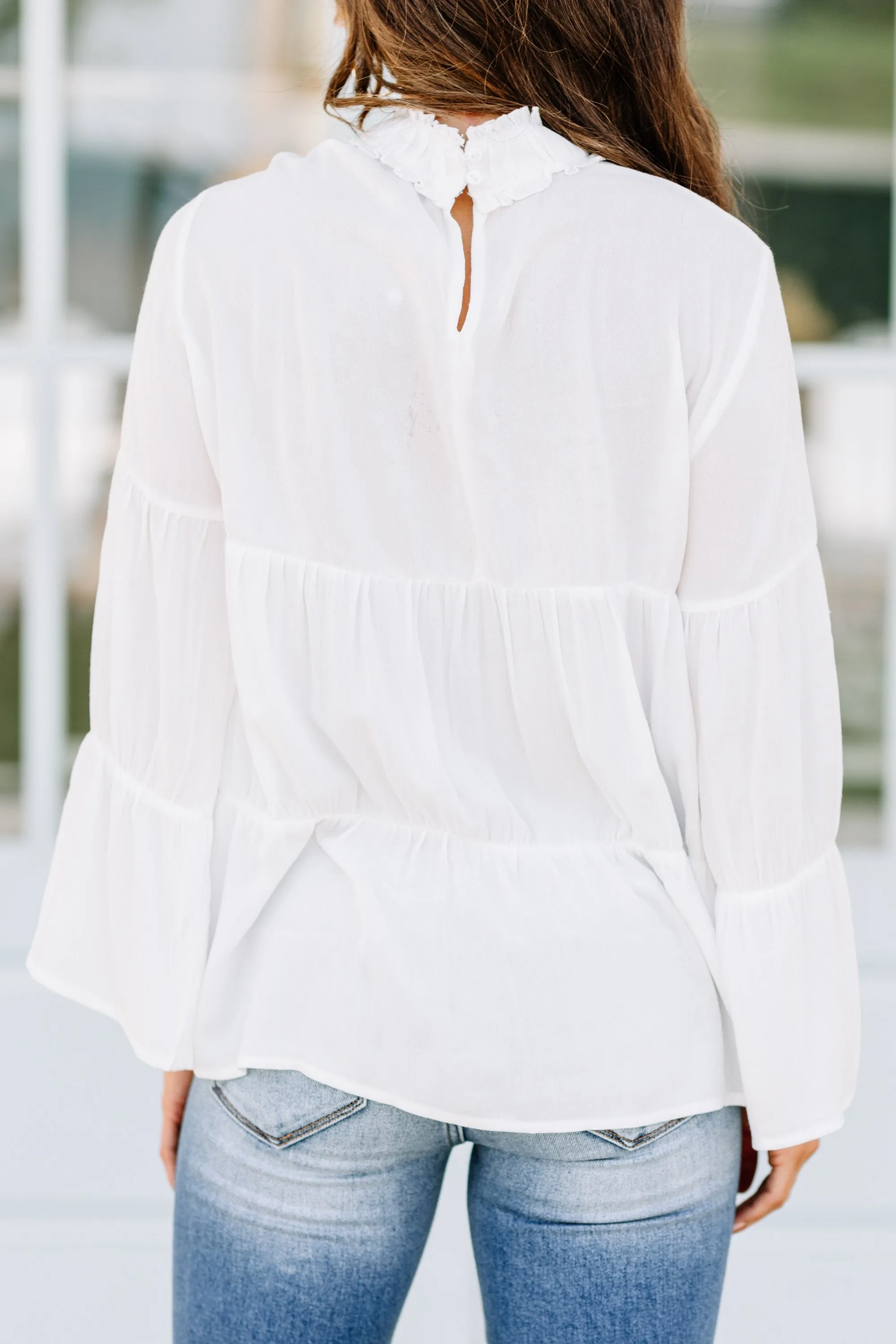 Come Into Focus Off White Bell Sleeve Blouse