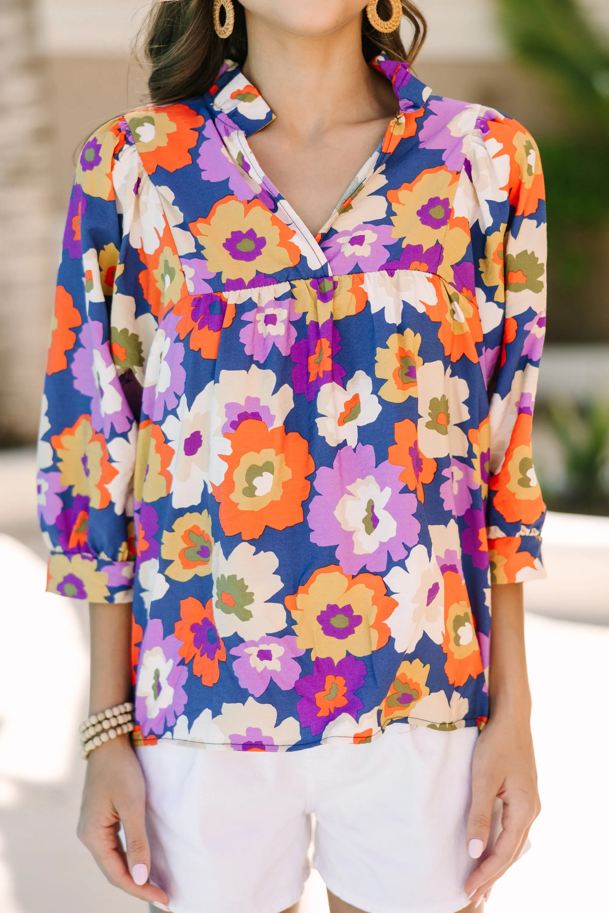 Committed To You Navy Blue Floral Blouse