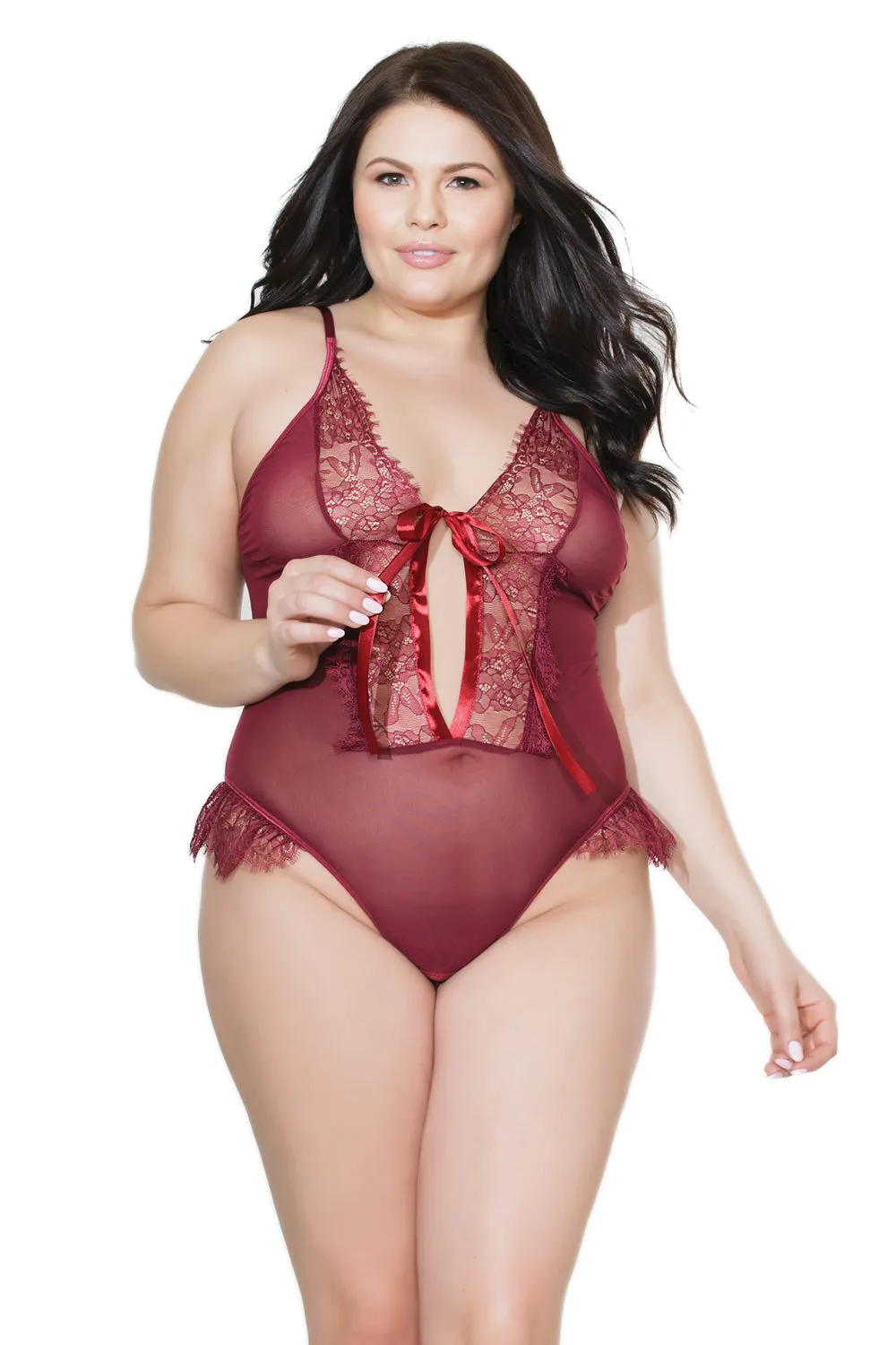 Coquette 20407 Sheer Lace Crotchless Teddy