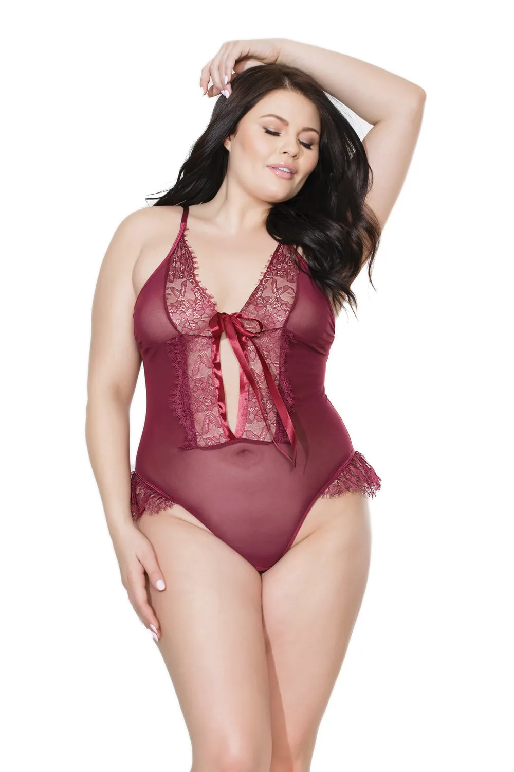 Coquette 20407 Sheer Lace Crotchless Teddy