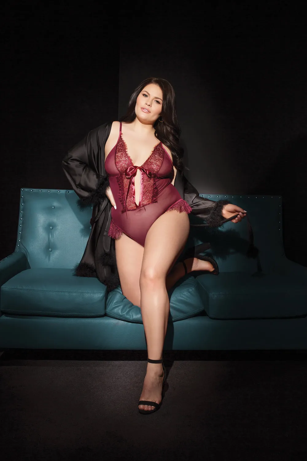 Coquette 20407 Sheer Lace Crotchless Teddy