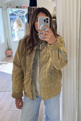Corduroy Quilted Puffer Jacket in Olive