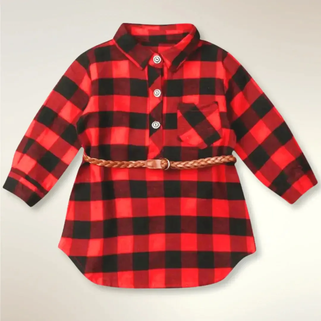 Cozy Plaid Princess ❤️ Buffalo Check Shirt Dress with Belt (12M-5T)