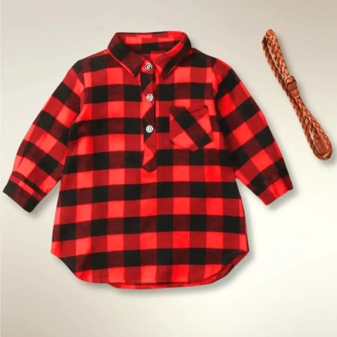 Cozy Plaid Princess ❤️ Buffalo Check Shirt Dress with Belt (12M-5T)