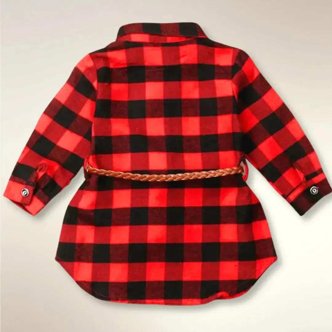 Cozy Plaid Princess ❤️ Buffalo Check Shirt Dress with Belt (12M-5T)