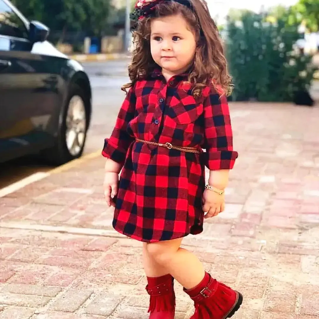 Cozy Plaid Princess ❤️ Buffalo Check Shirt Dress with Belt (12M-5T)