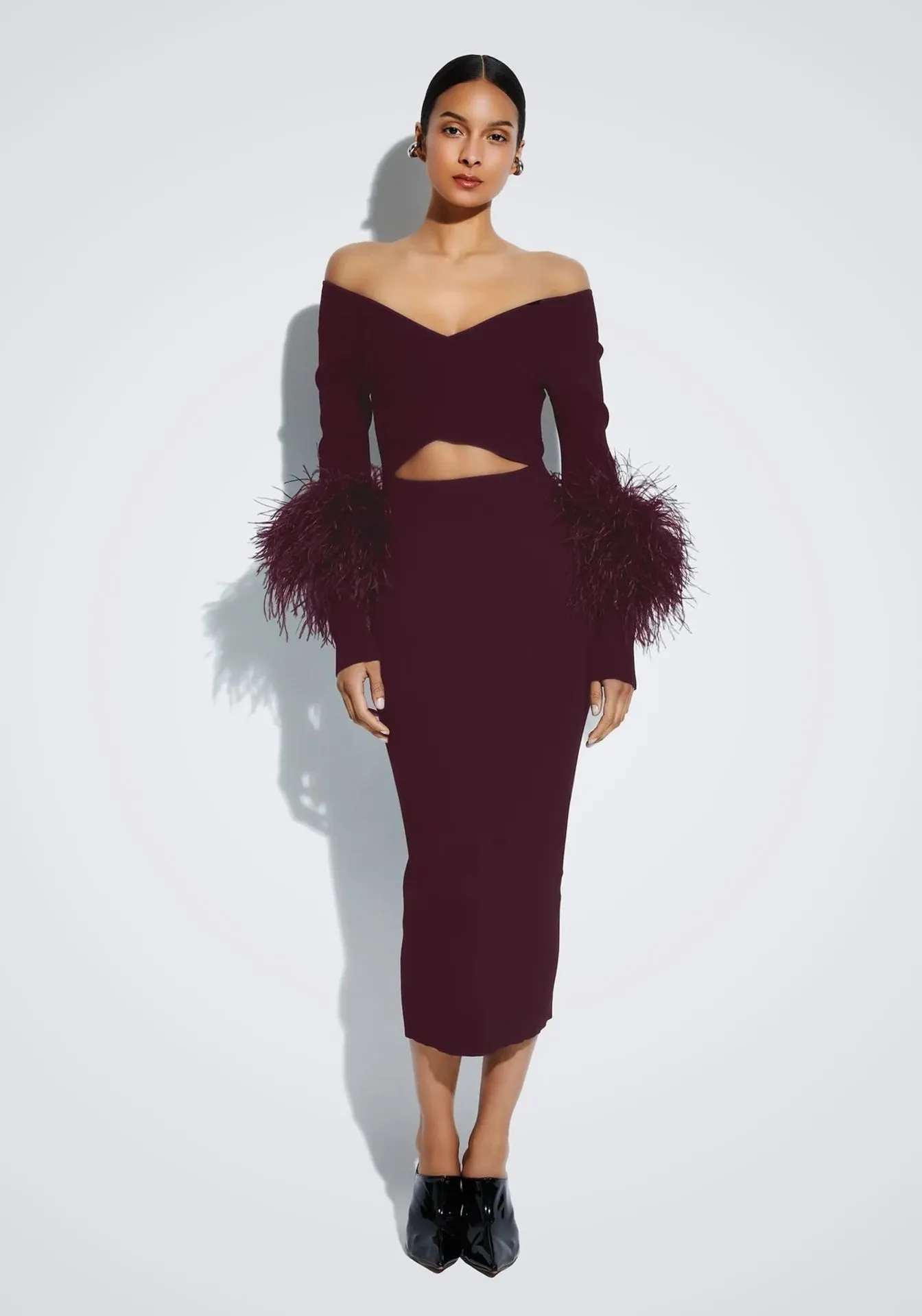 Cross Front Dress With Feathers
