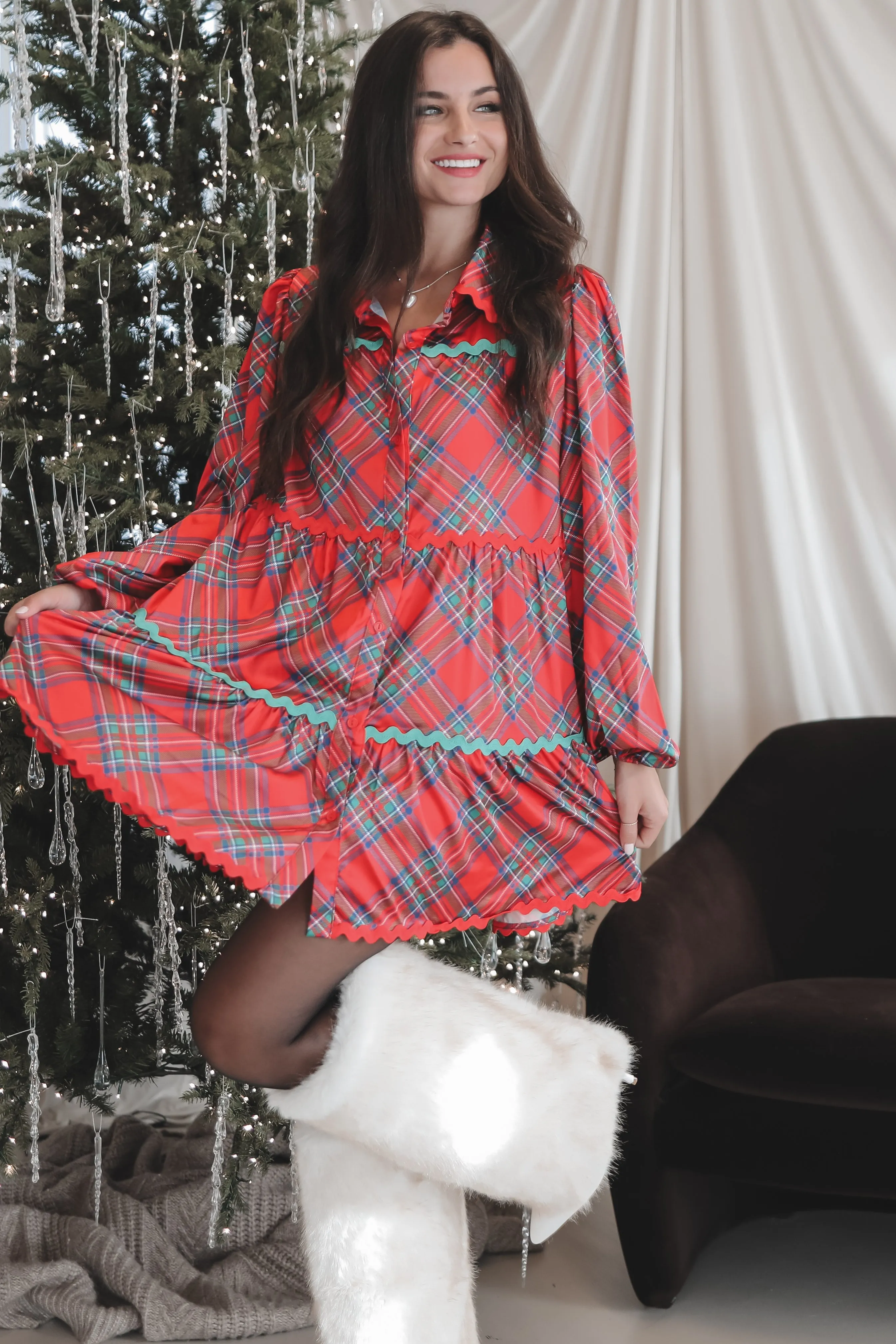 DEAL Having Myself A Merry Time Holiday Plaid Dress