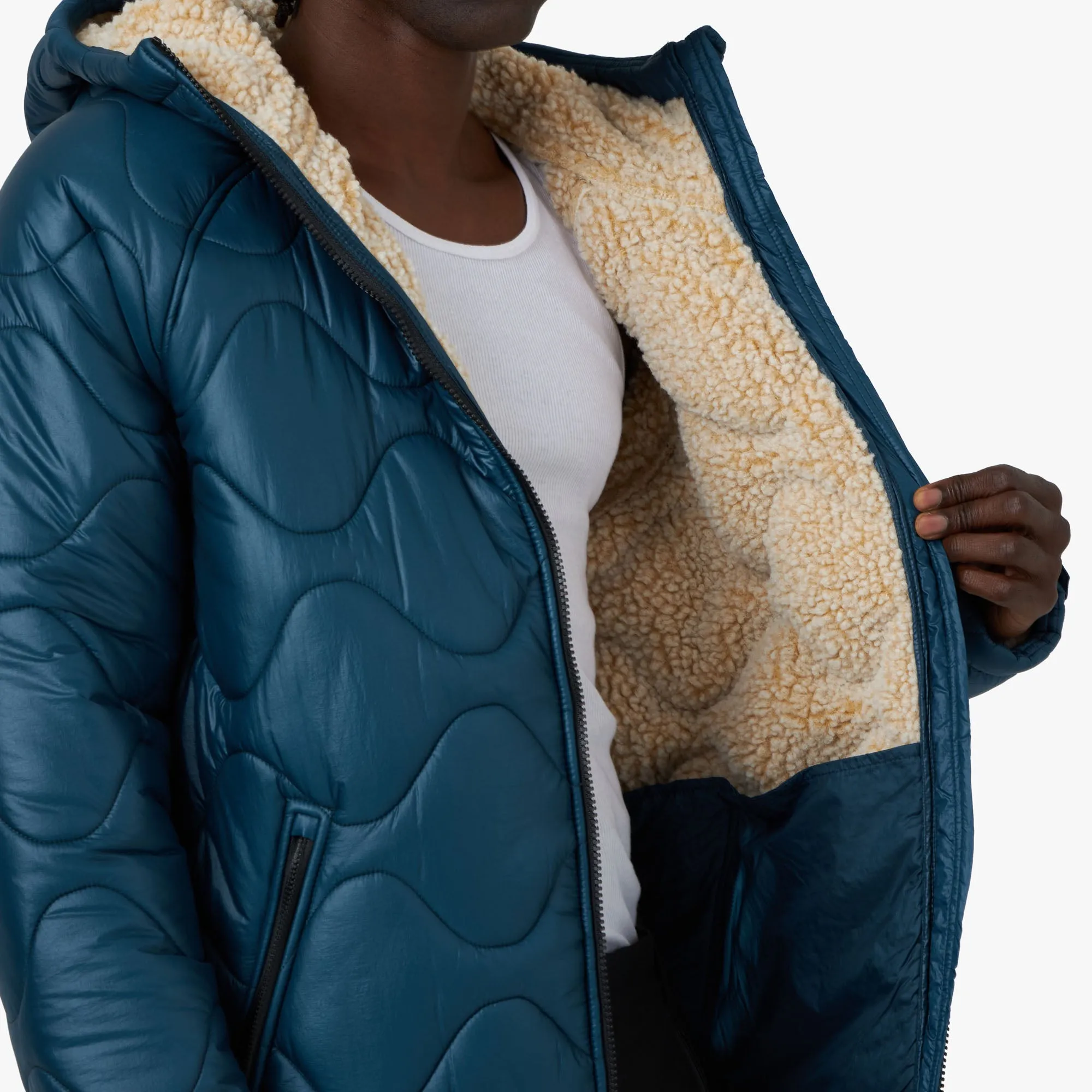 District Vision Quilted Fleece Lined Hooded Jacket / Dusk