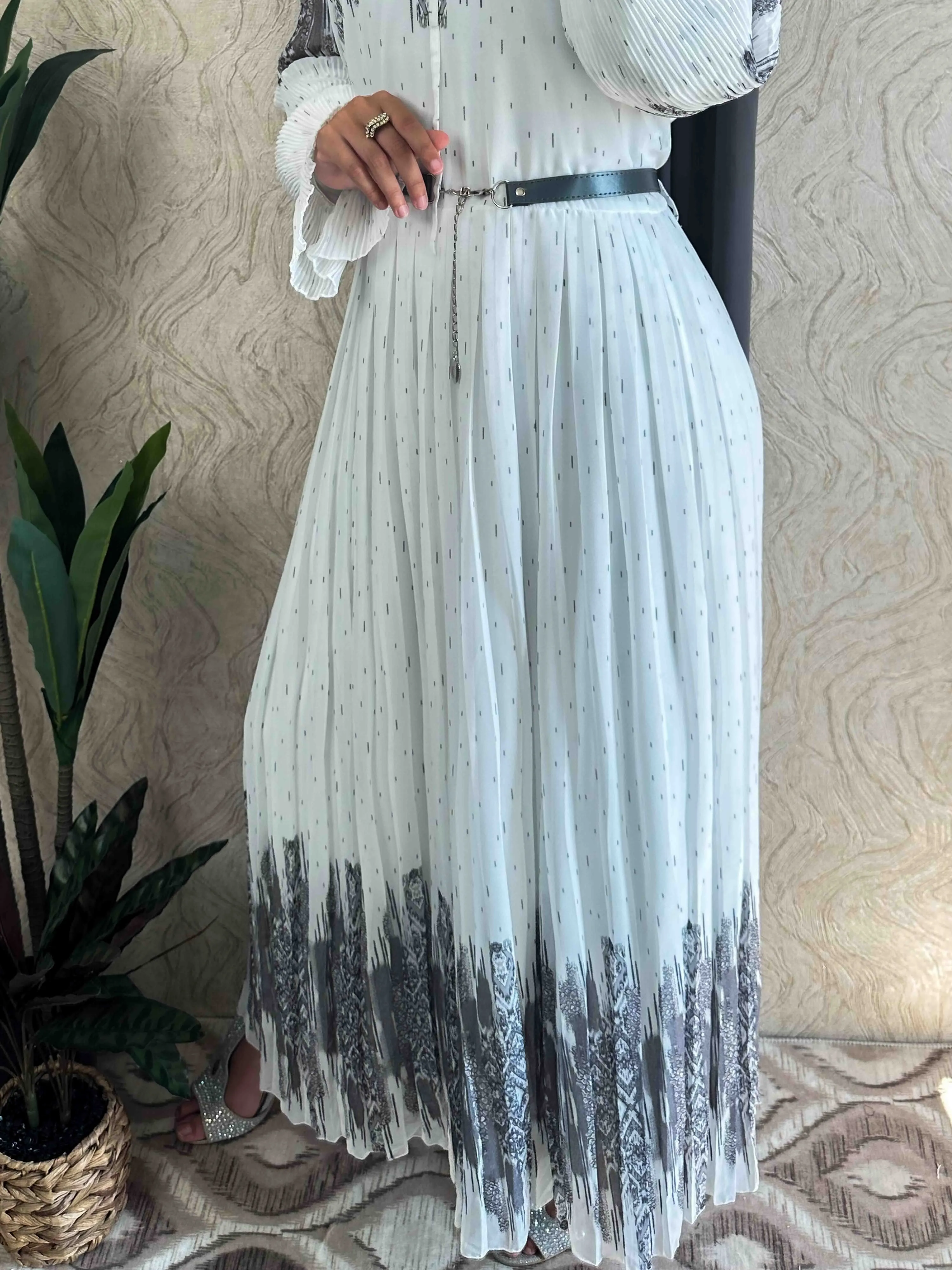 DMN Chiffon Maxi Dress - White and coral