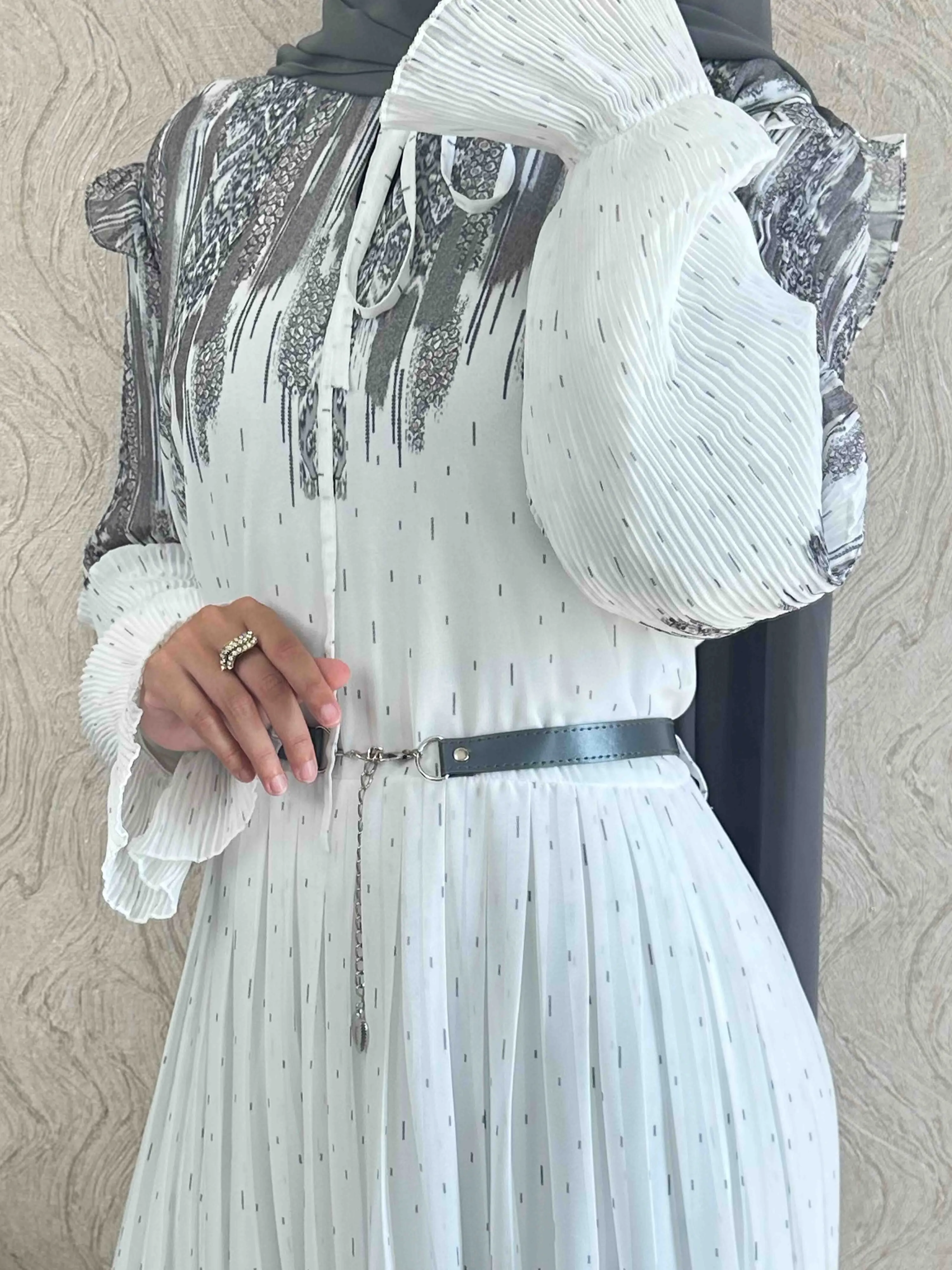 DMN Chiffon Maxi Dress - White and coral