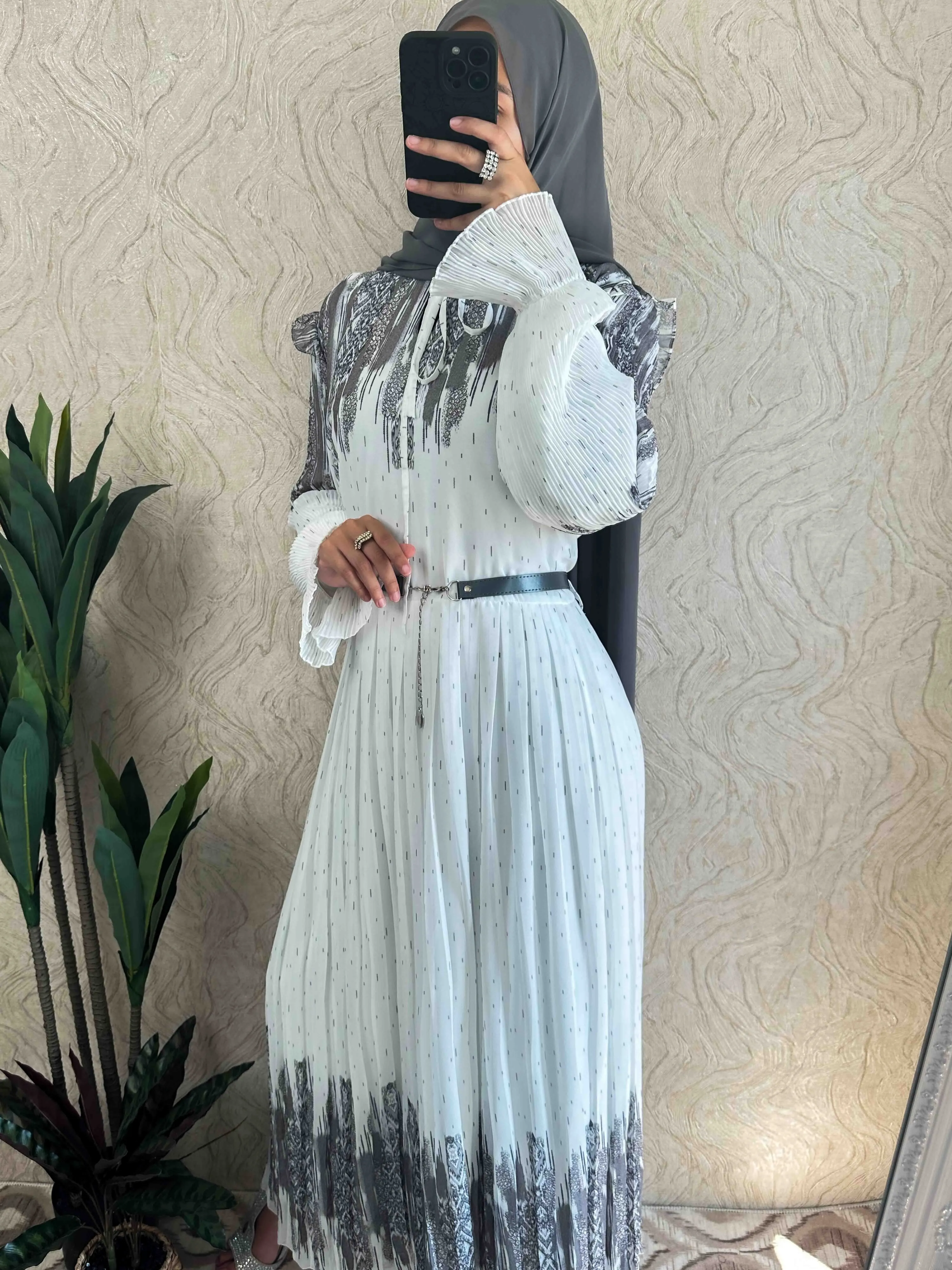 DMN Chiffon Maxi Dress - White and coral