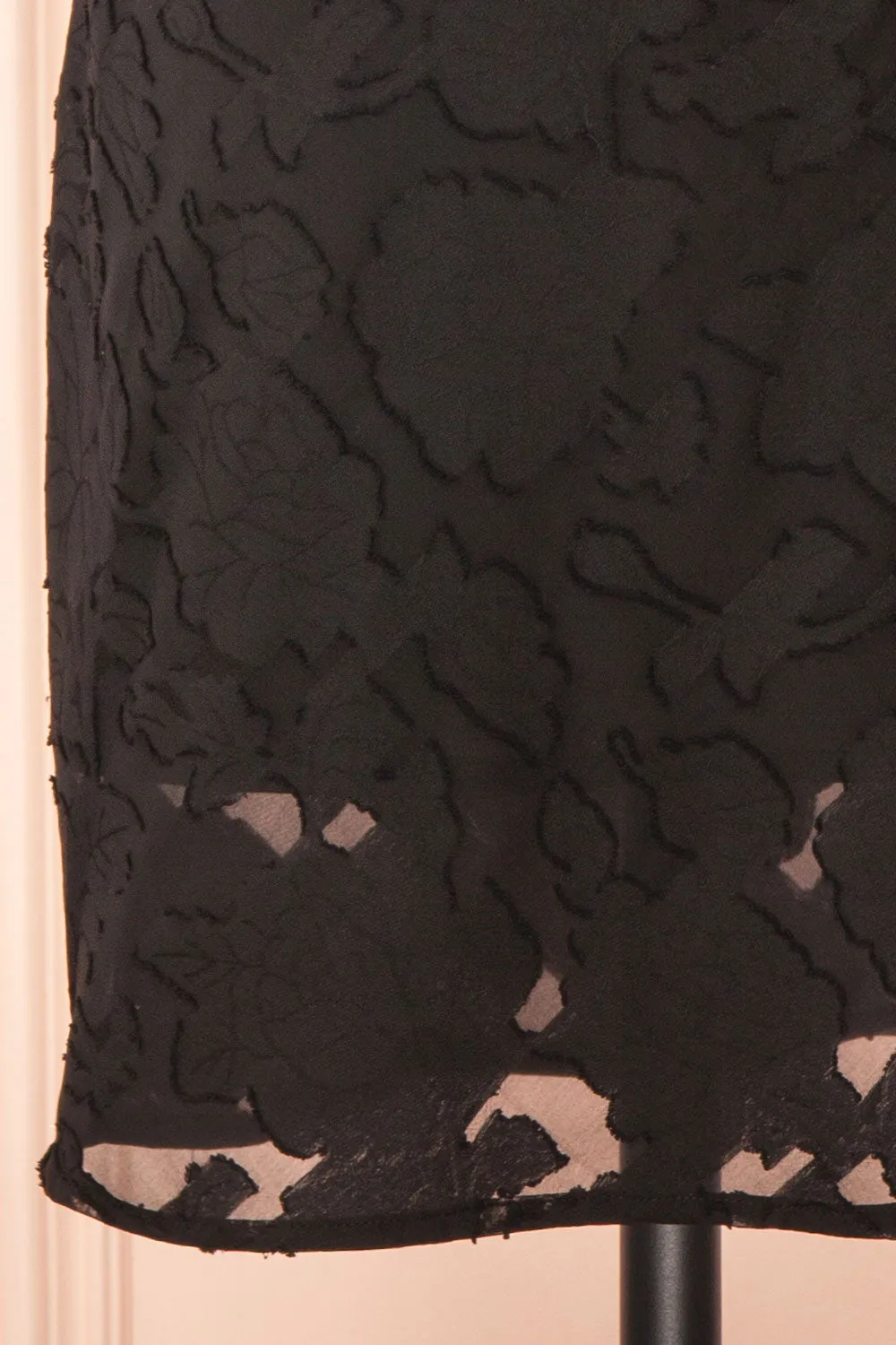 Eliane Black | Monochrome Short Dress w/ Floral Motif