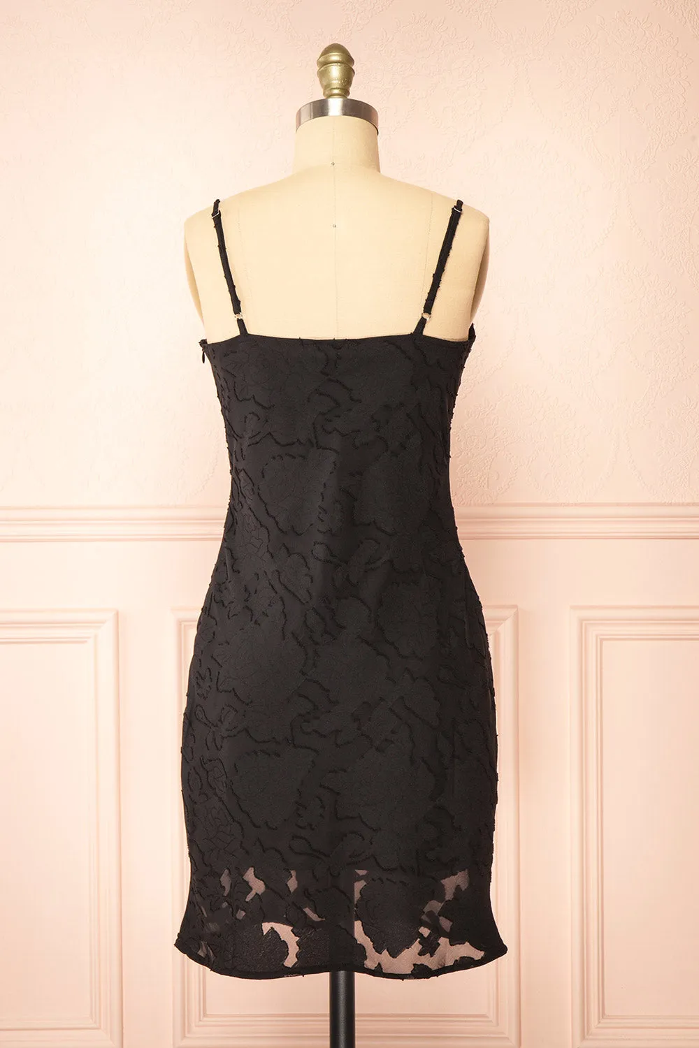 Eliane Black | Monochrome Short Dress w/ Floral Motif