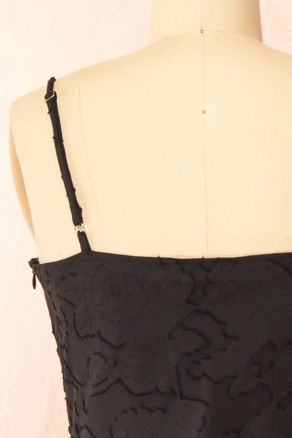 Eliane Black | Monochrome Short Dress w/ Floral Motif