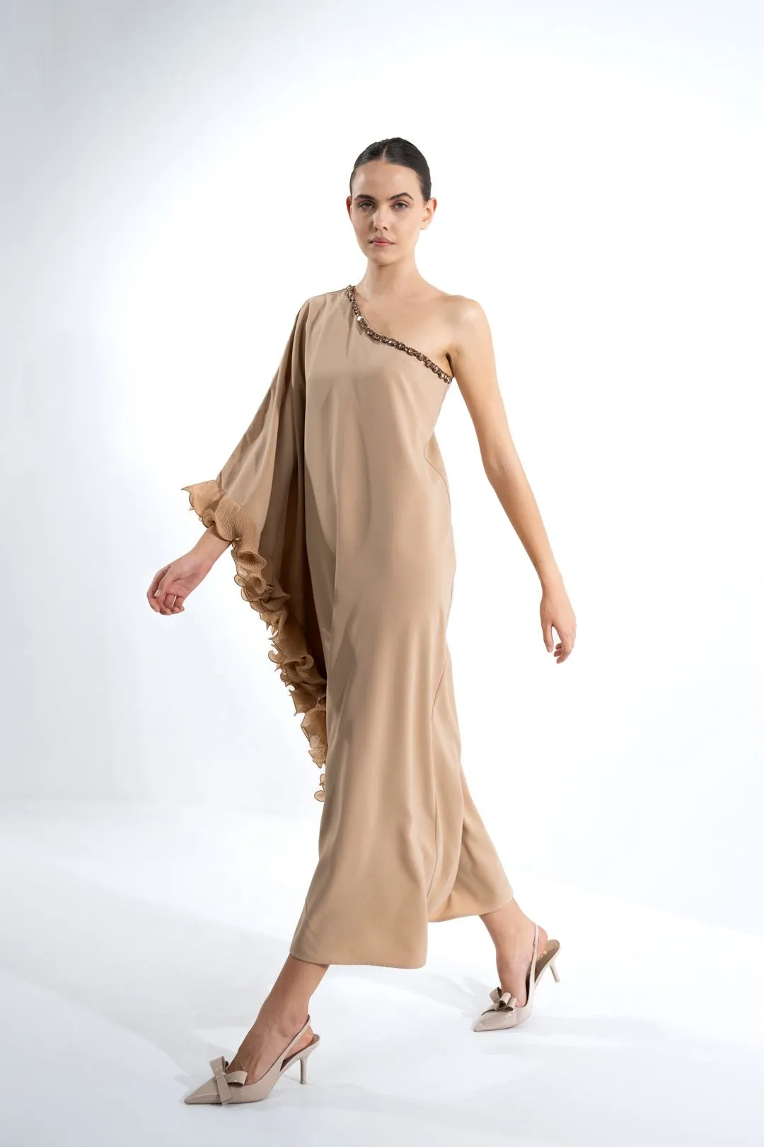 EMBELISHED ONE SHOULDER DRESS