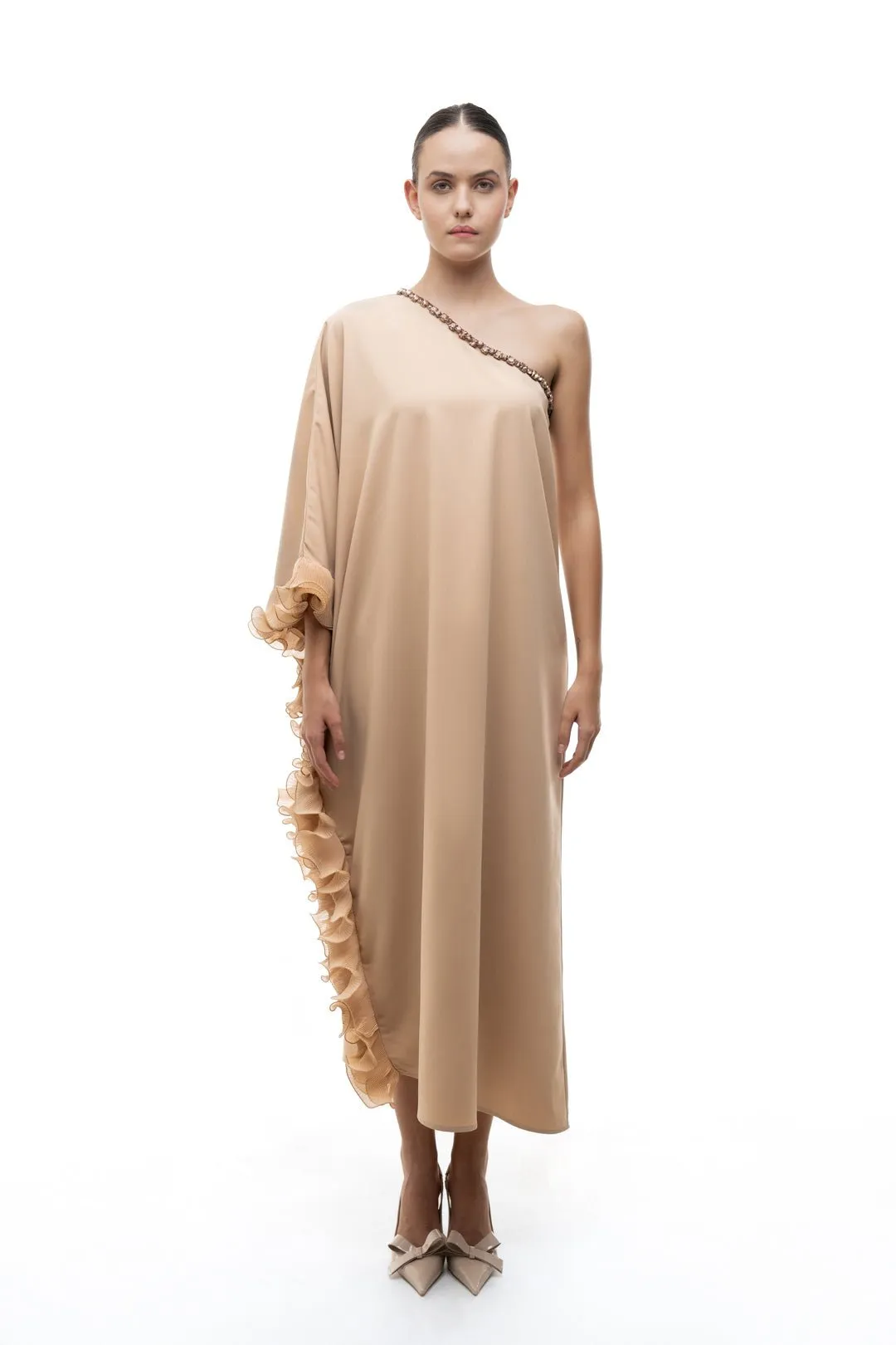 EMBELISHED ONE SHOULDER DRESS