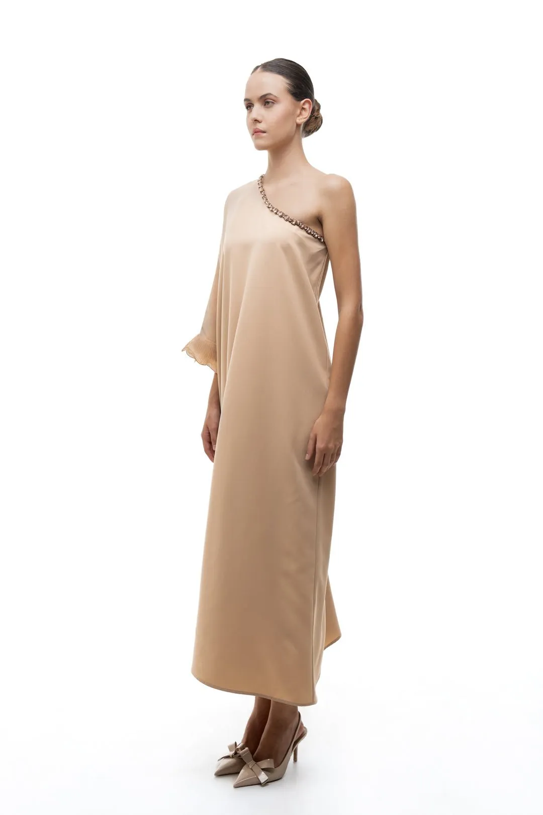 EMBELISHED ONE SHOULDER DRESS