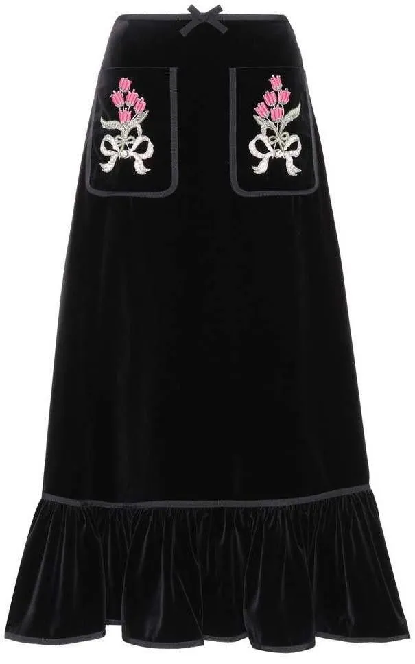 Embellished Velvet Skirt