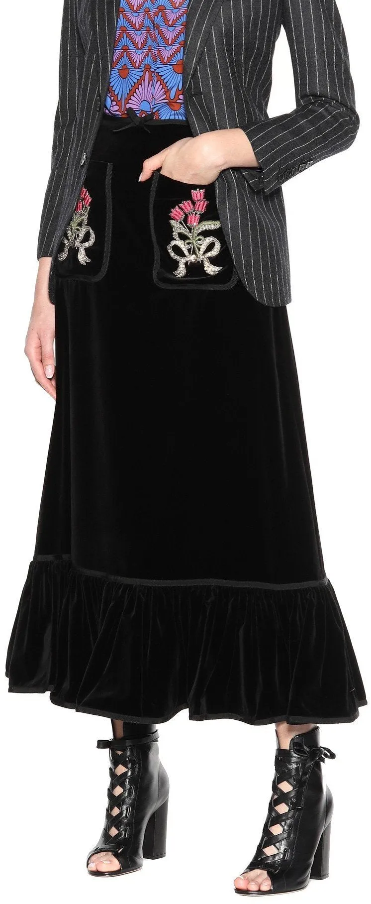 Embellished Velvet Skirt