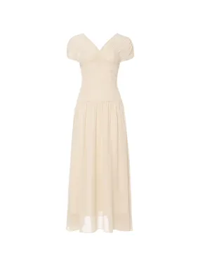 Esthetic shirring long dress