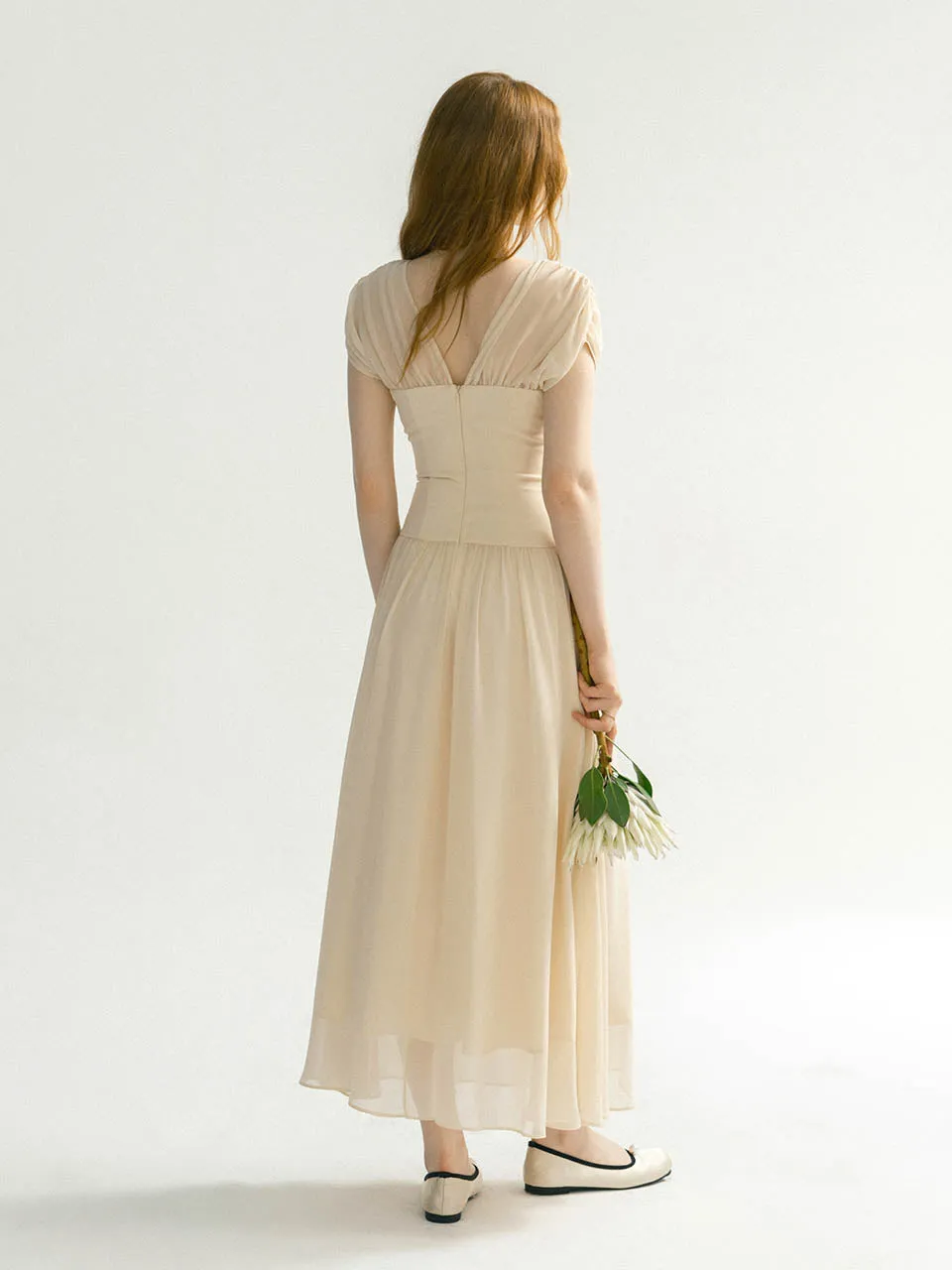 Esthetic shirring long dress