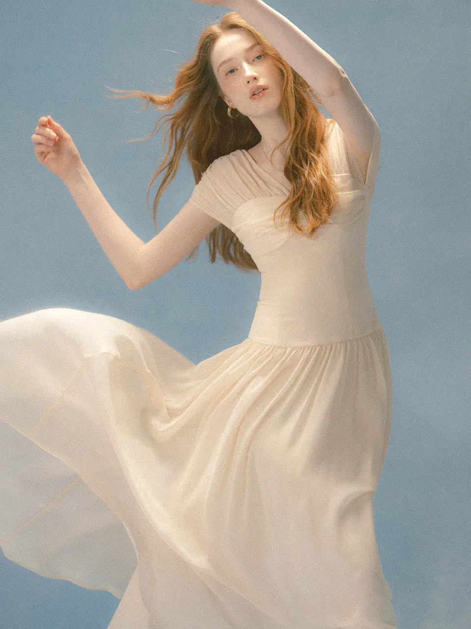 Esthetic shirring long dress