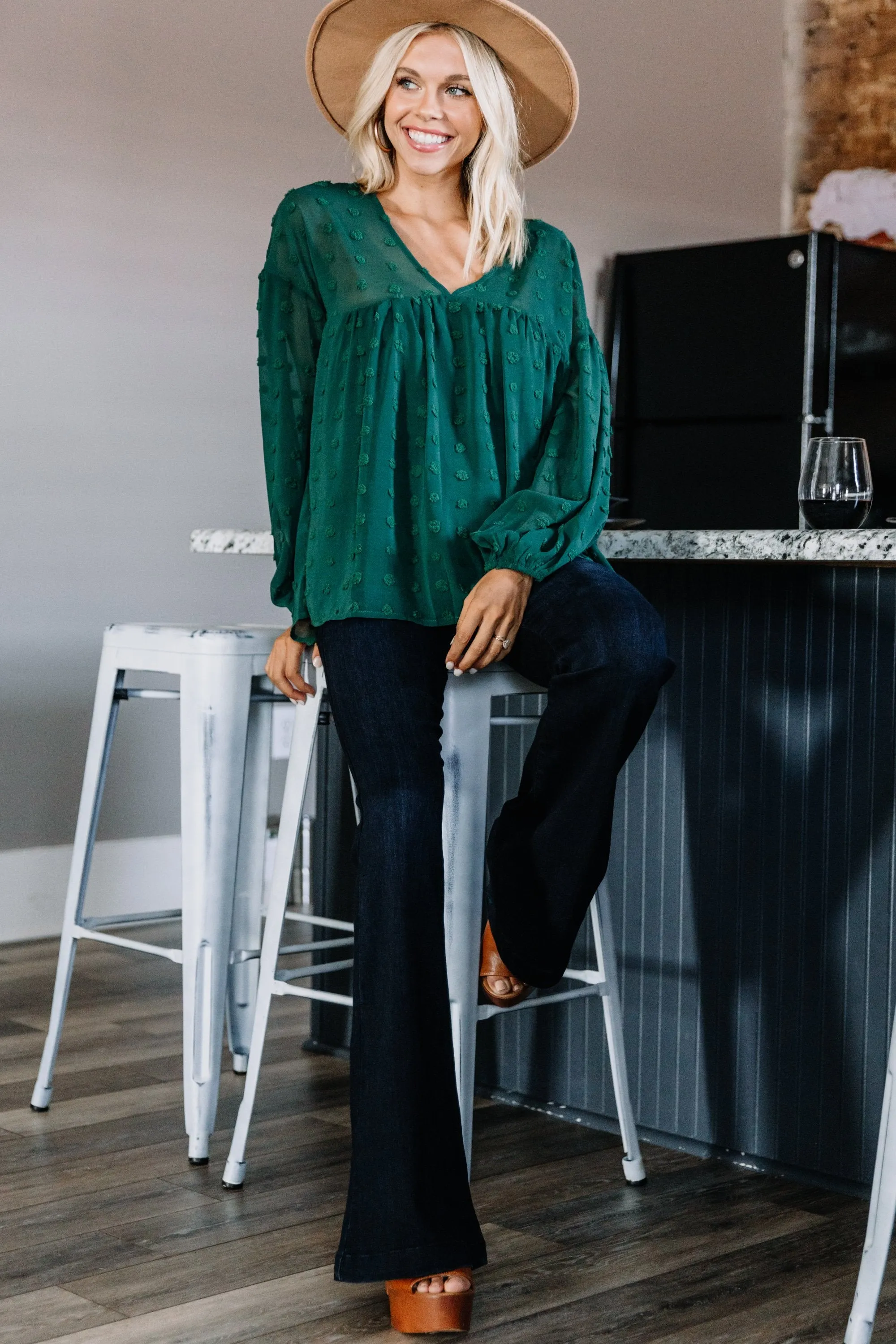 Eternal Beauty Hunter Green Swiss Dot Top
