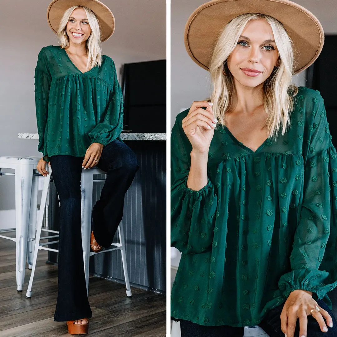 Eternal Beauty Hunter Green Swiss Dot Top