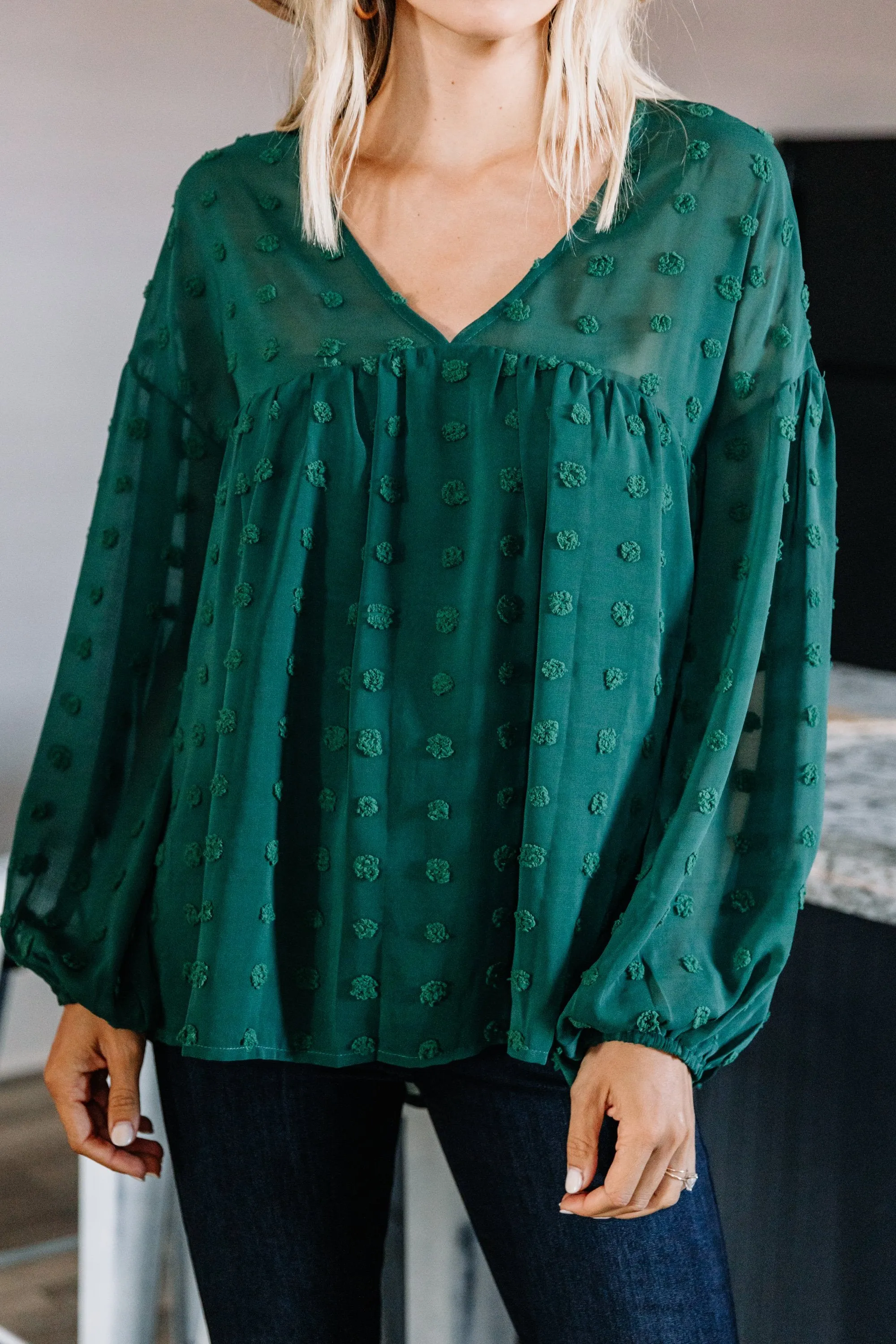 Eternal Beauty Hunter Green Swiss Dot Top