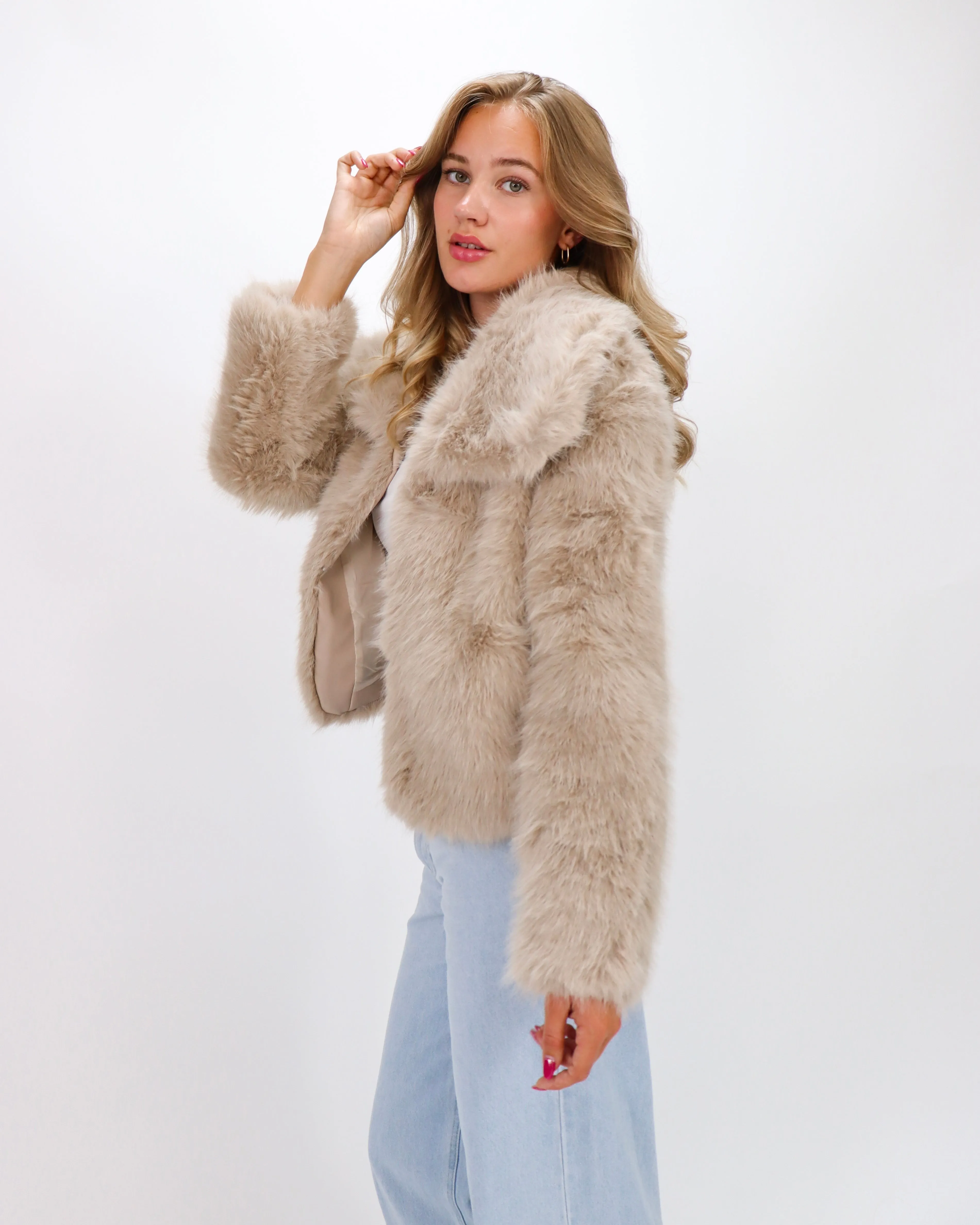 Faux Fur Coat Taupe