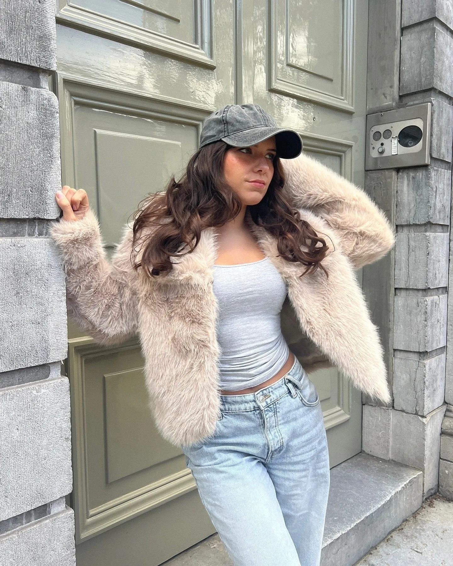 Faux Fur Coat Taupe
