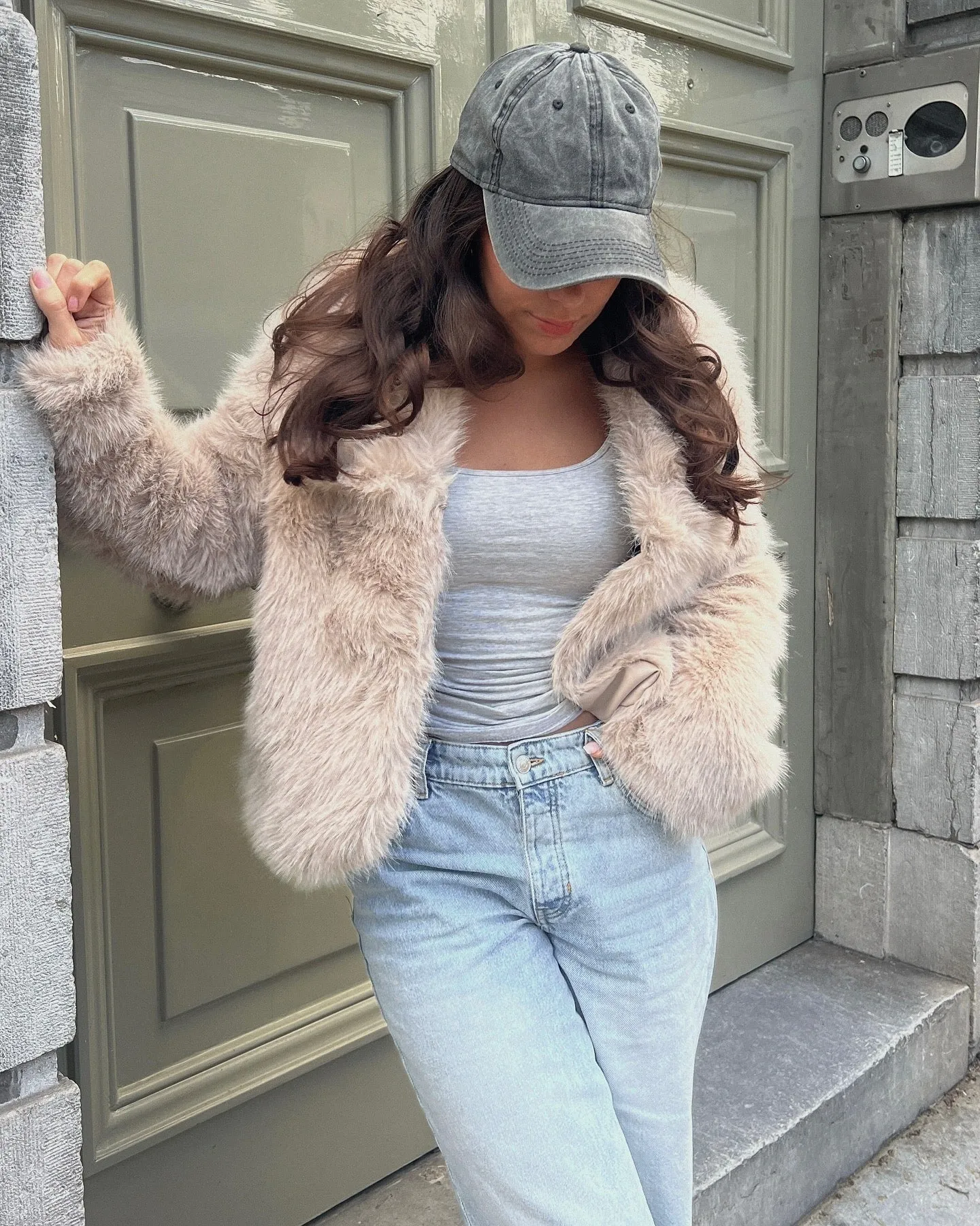 Faux Fur Coat Taupe