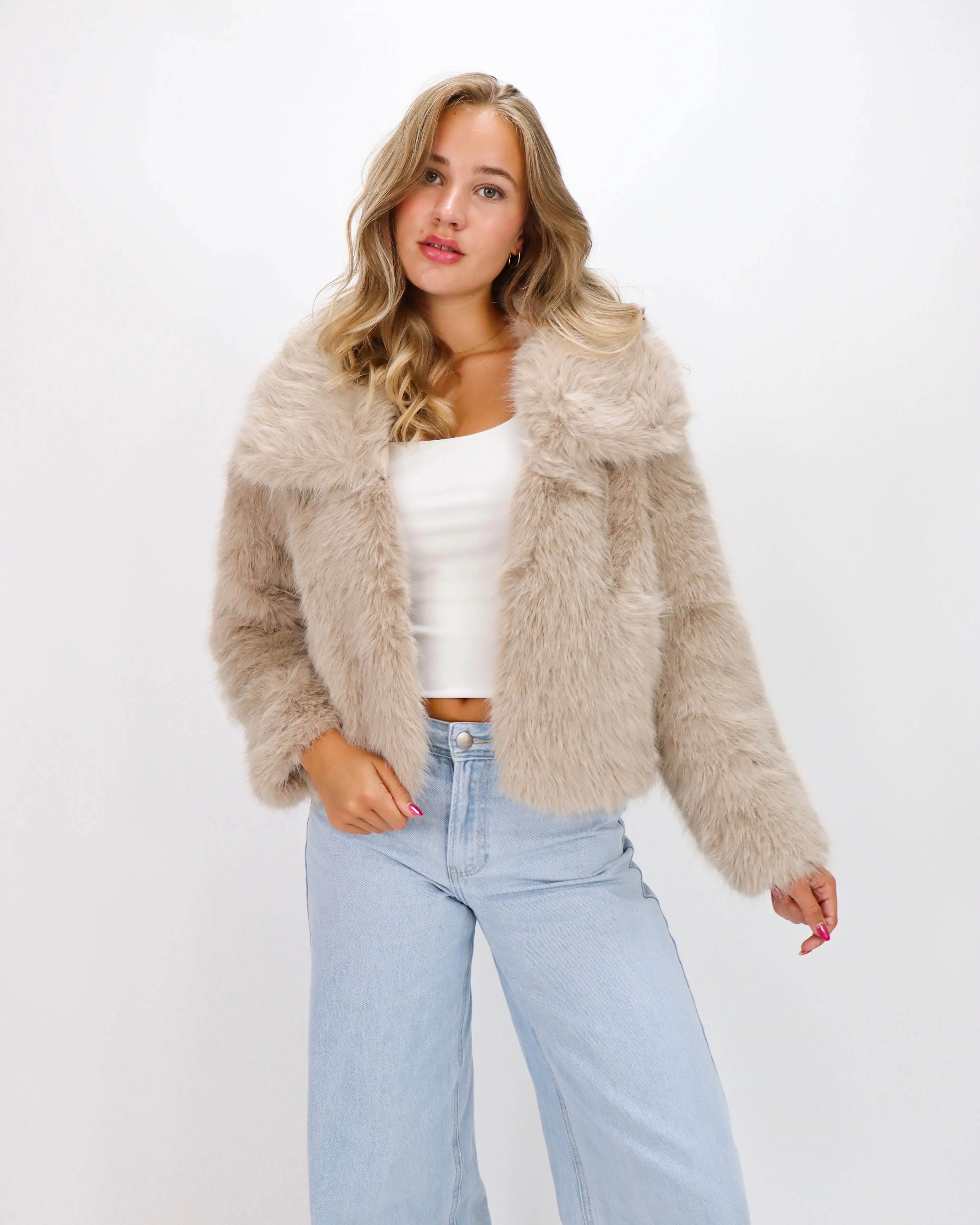 Faux Fur Coat Taupe