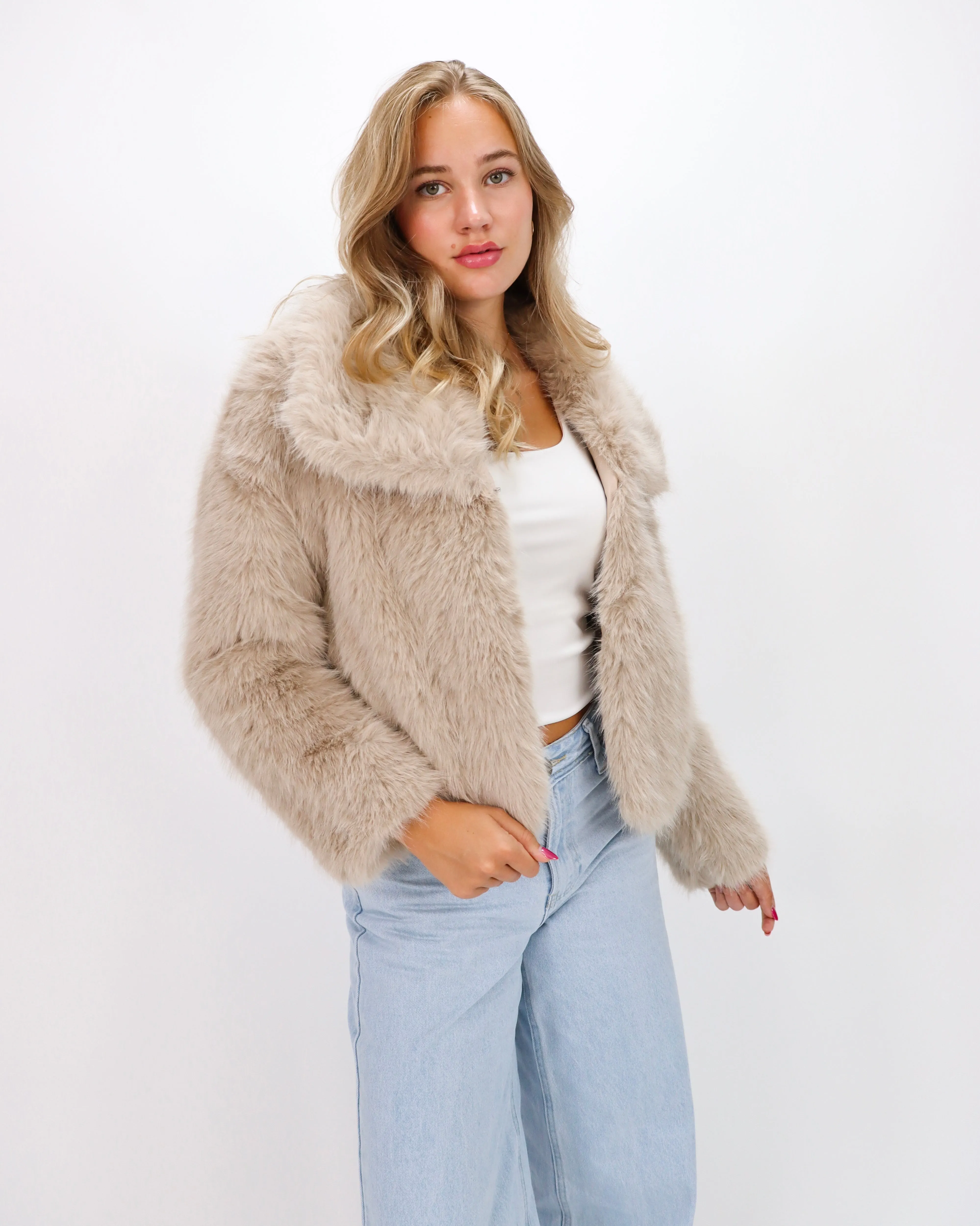 Faux Fur Coat Taupe