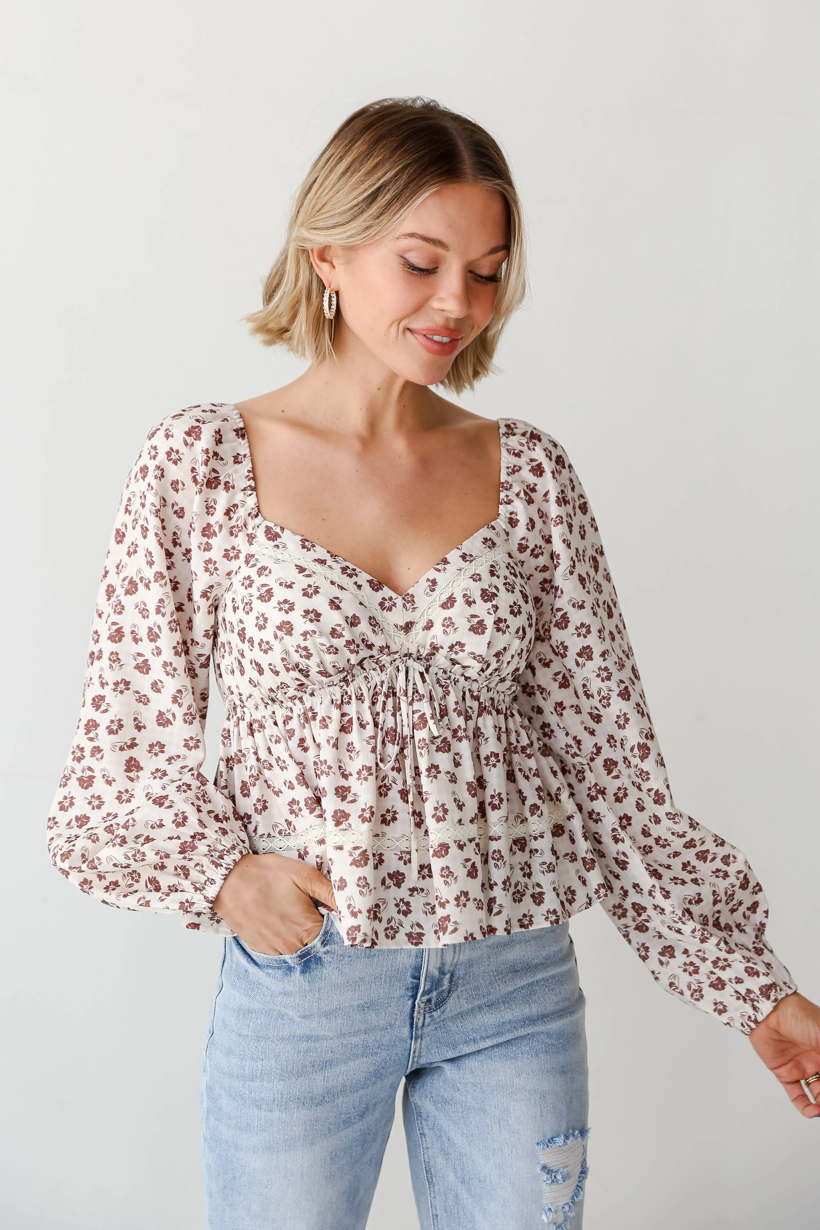 FINAL SALE - Darling Crush Cream Floral Babydoll Blouse