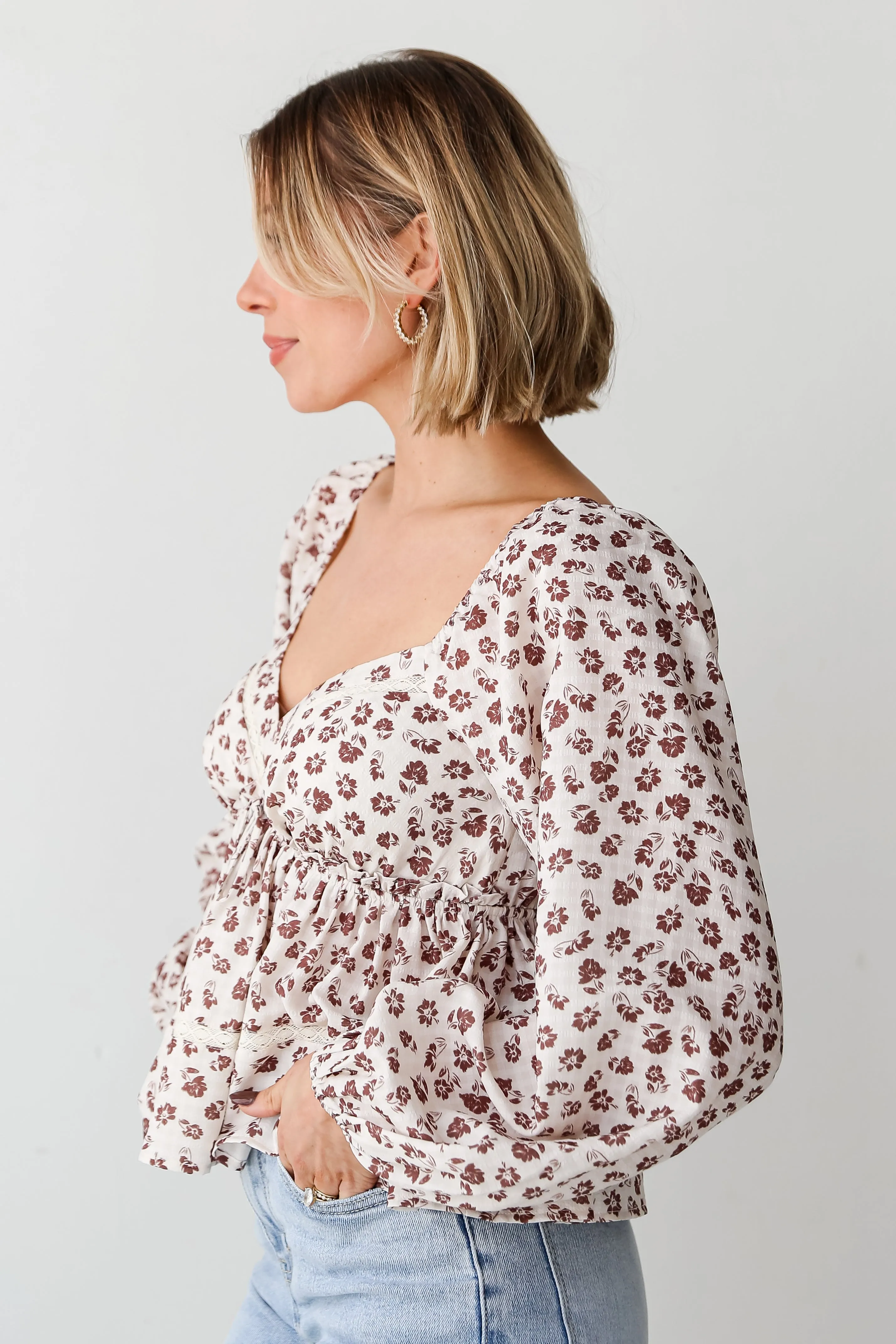 FINAL SALE - Darling Crush Cream Floral Babydoll Blouse