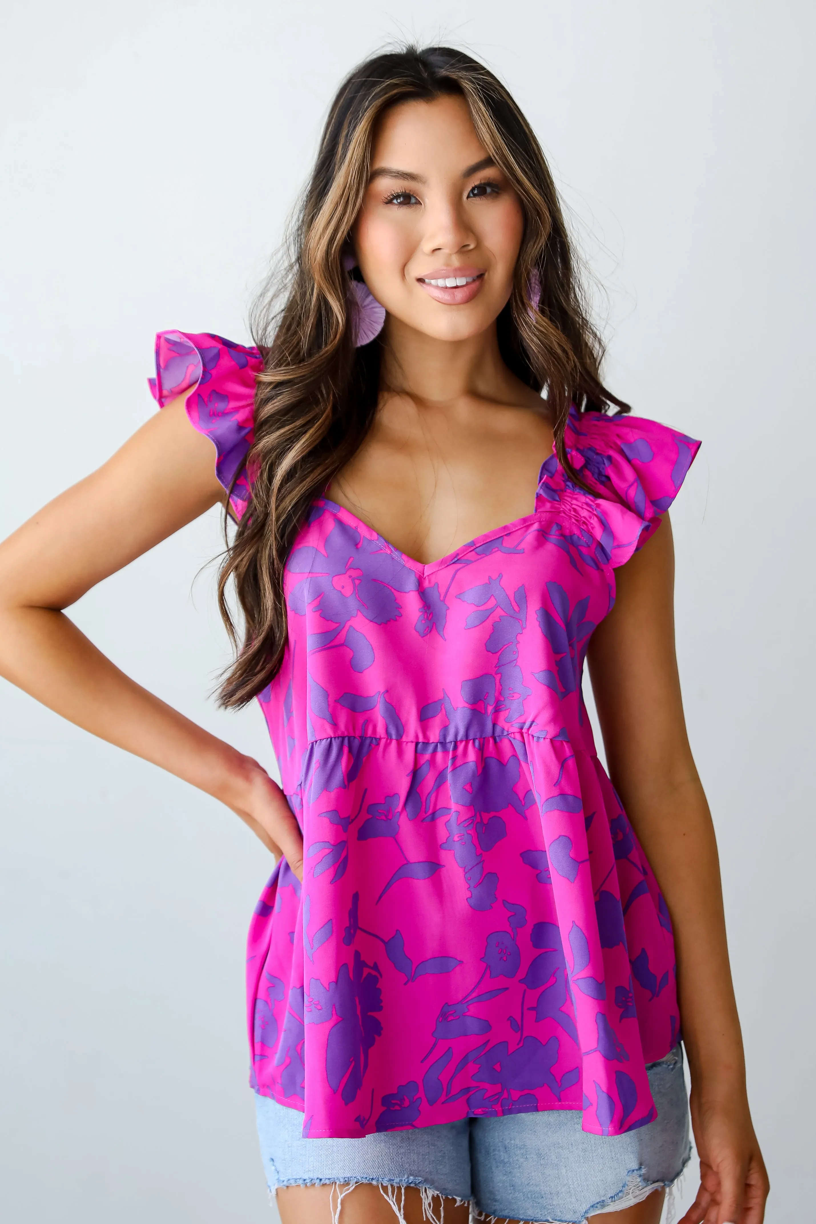 FINAL SALE - Fancy Sweetness Magenta Floral Babydoll Tank