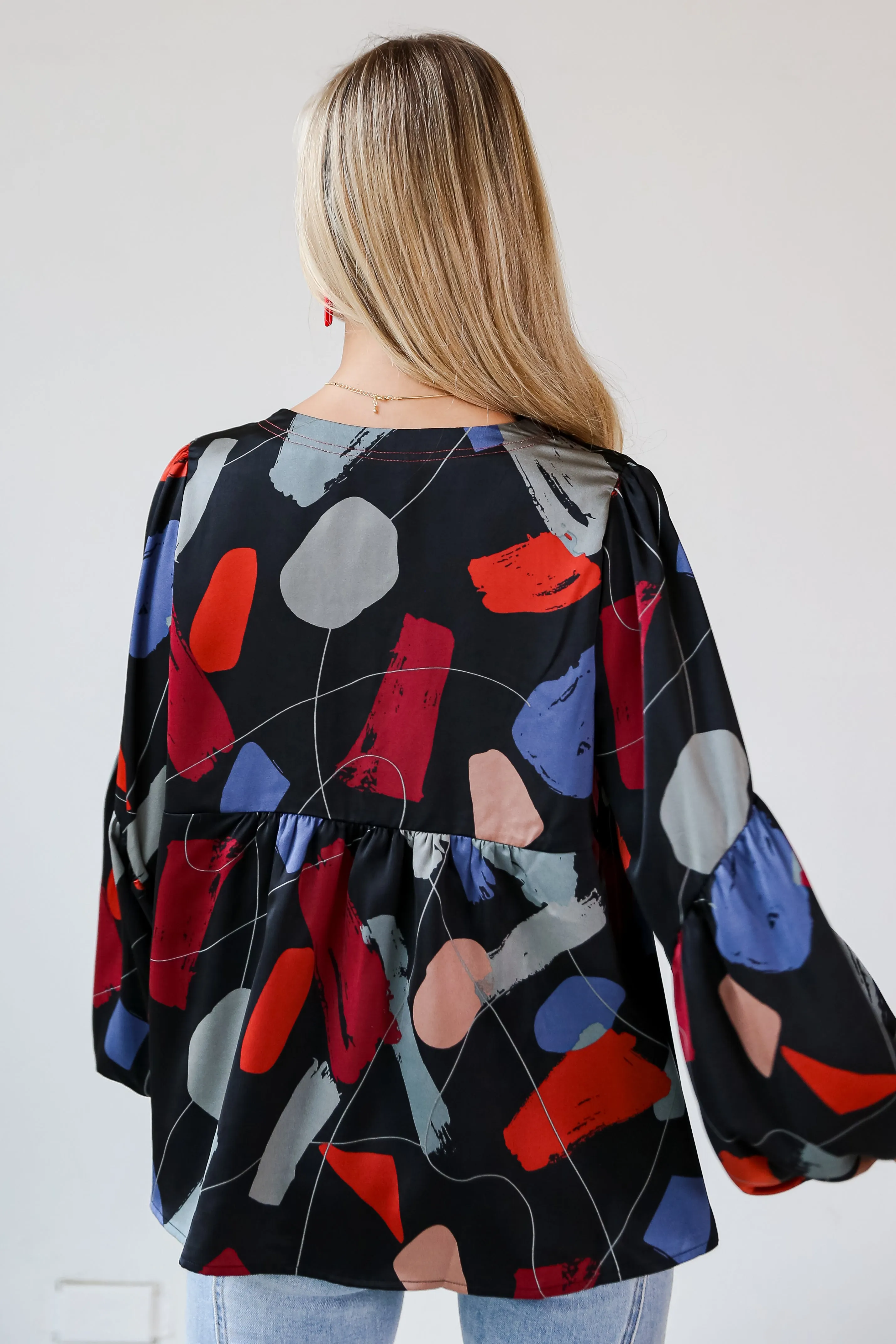 FINAL SALE - Glowing Muse Black Satin Babydoll Blouse