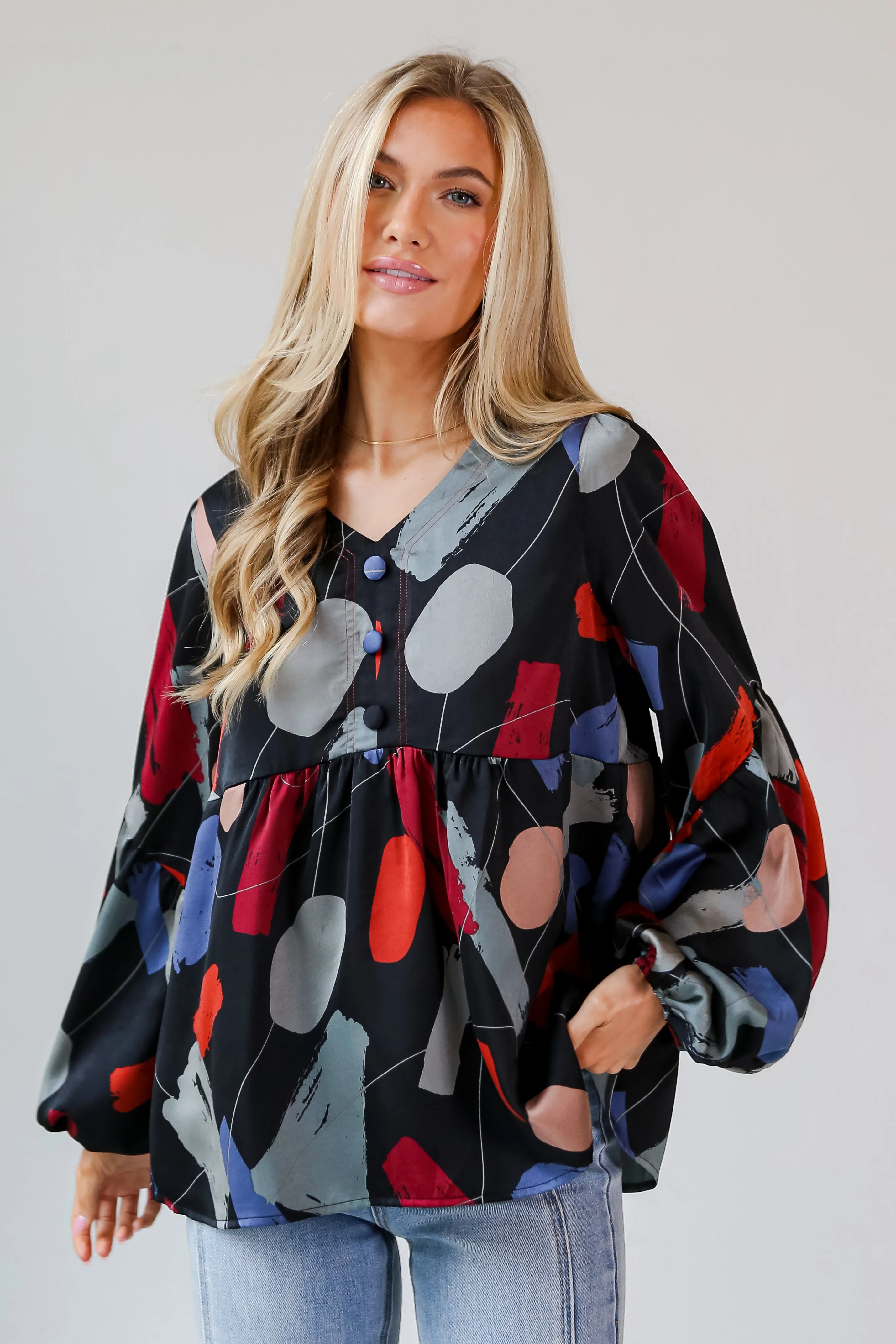 FINAL SALE - Glowing Muse Black Satin Babydoll Blouse