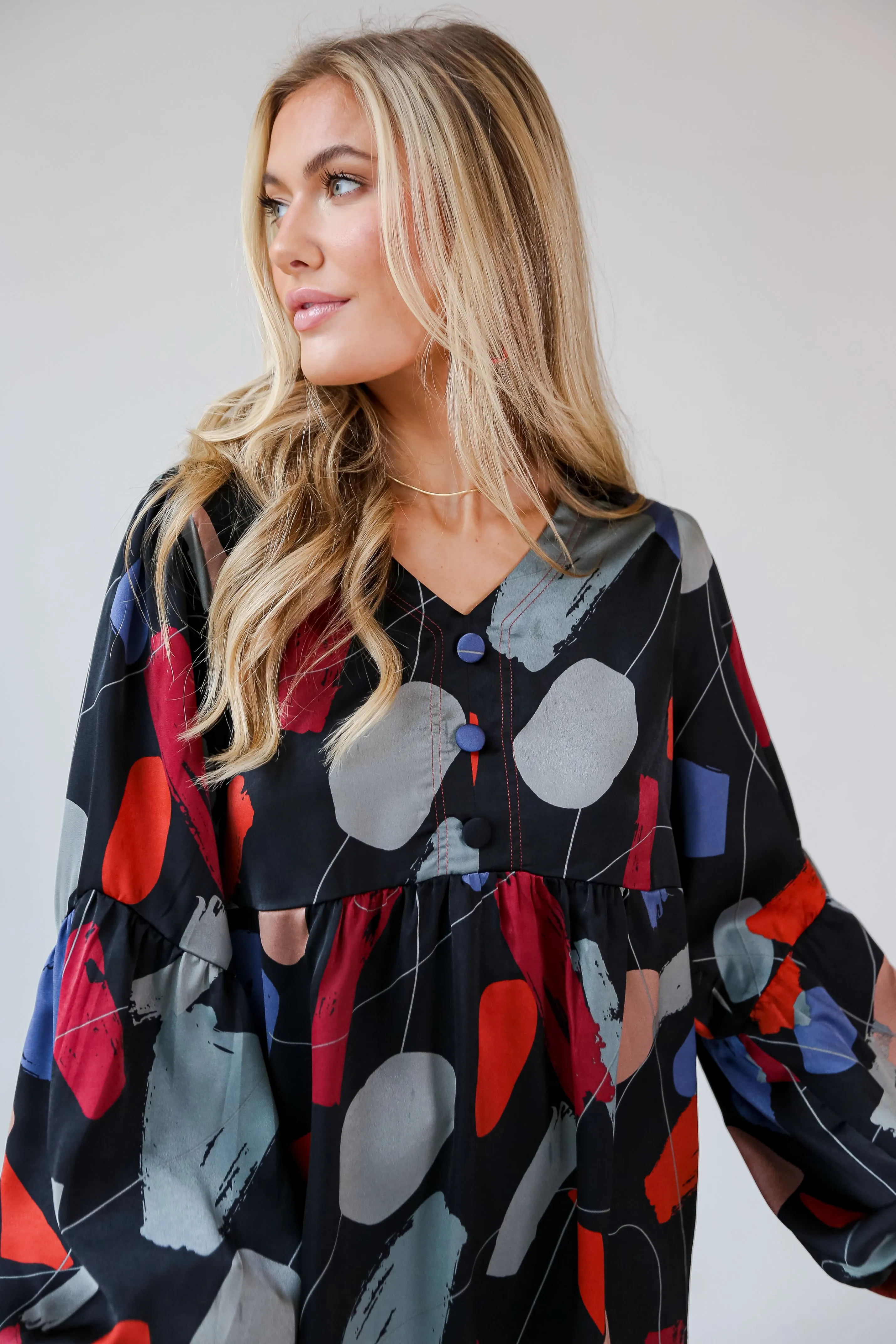 FINAL SALE - Glowing Muse Black Satin Babydoll Blouse