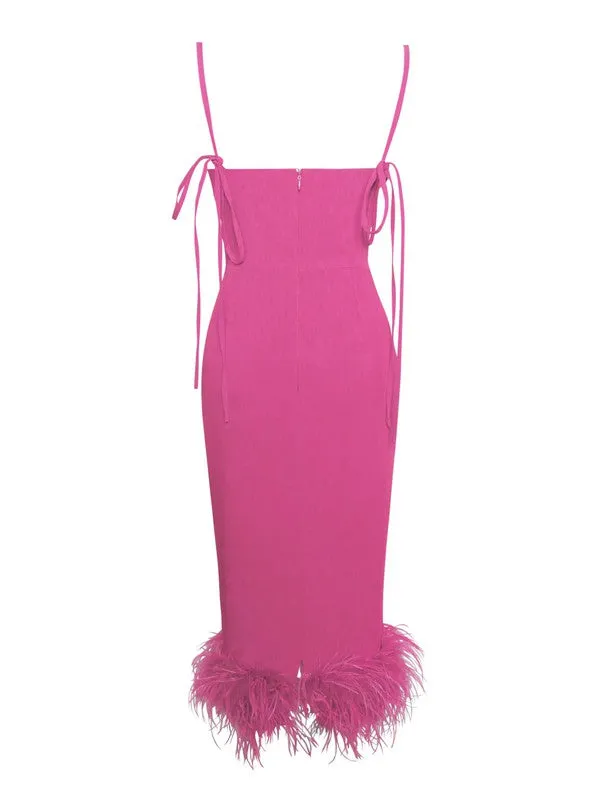 Fiona Fuchsia Feather Trim Bottom Maxi Dress